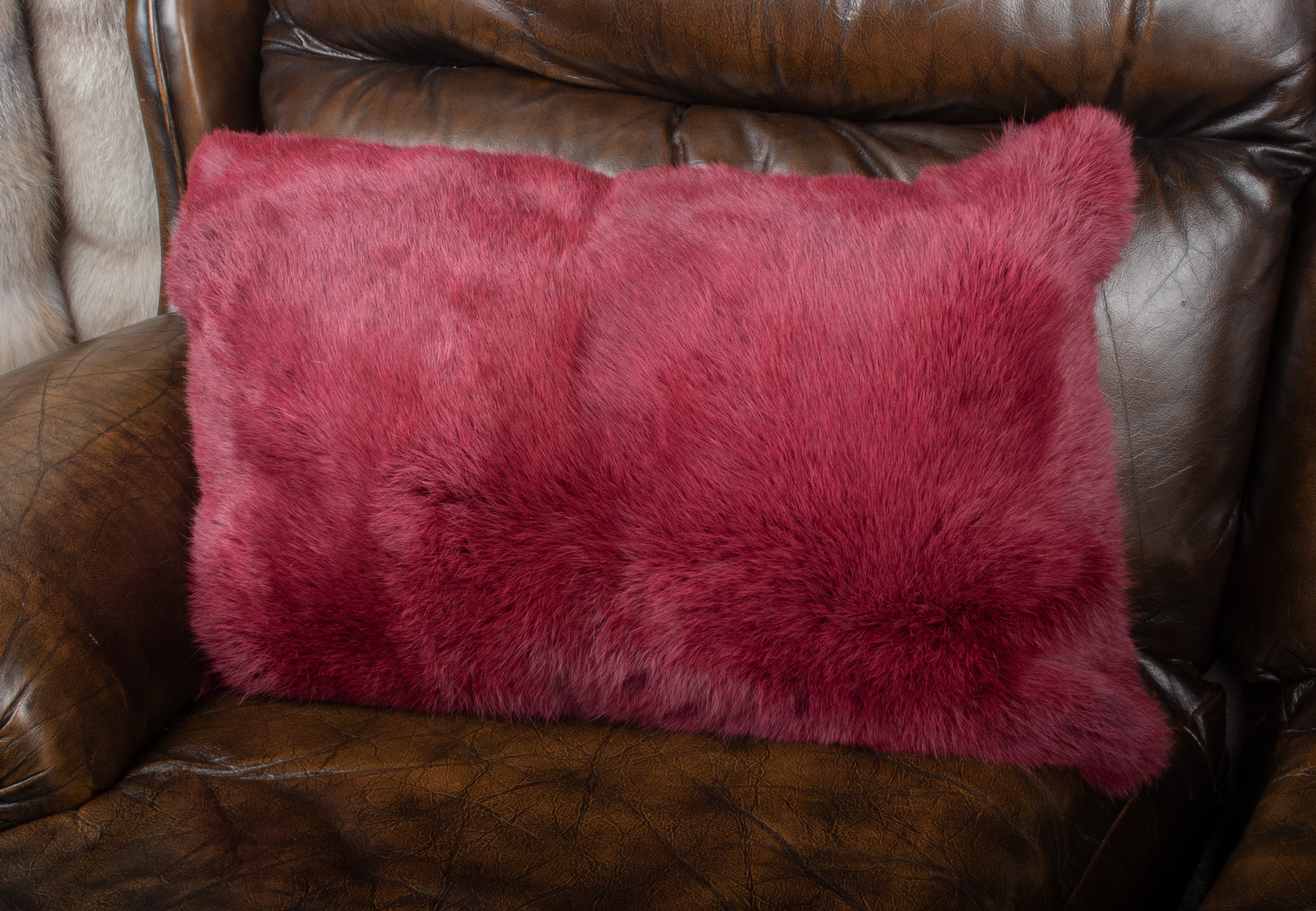 Real Rabbit Fur Cushion in dark-red Real Rabbit Fur Cushion in dark-red