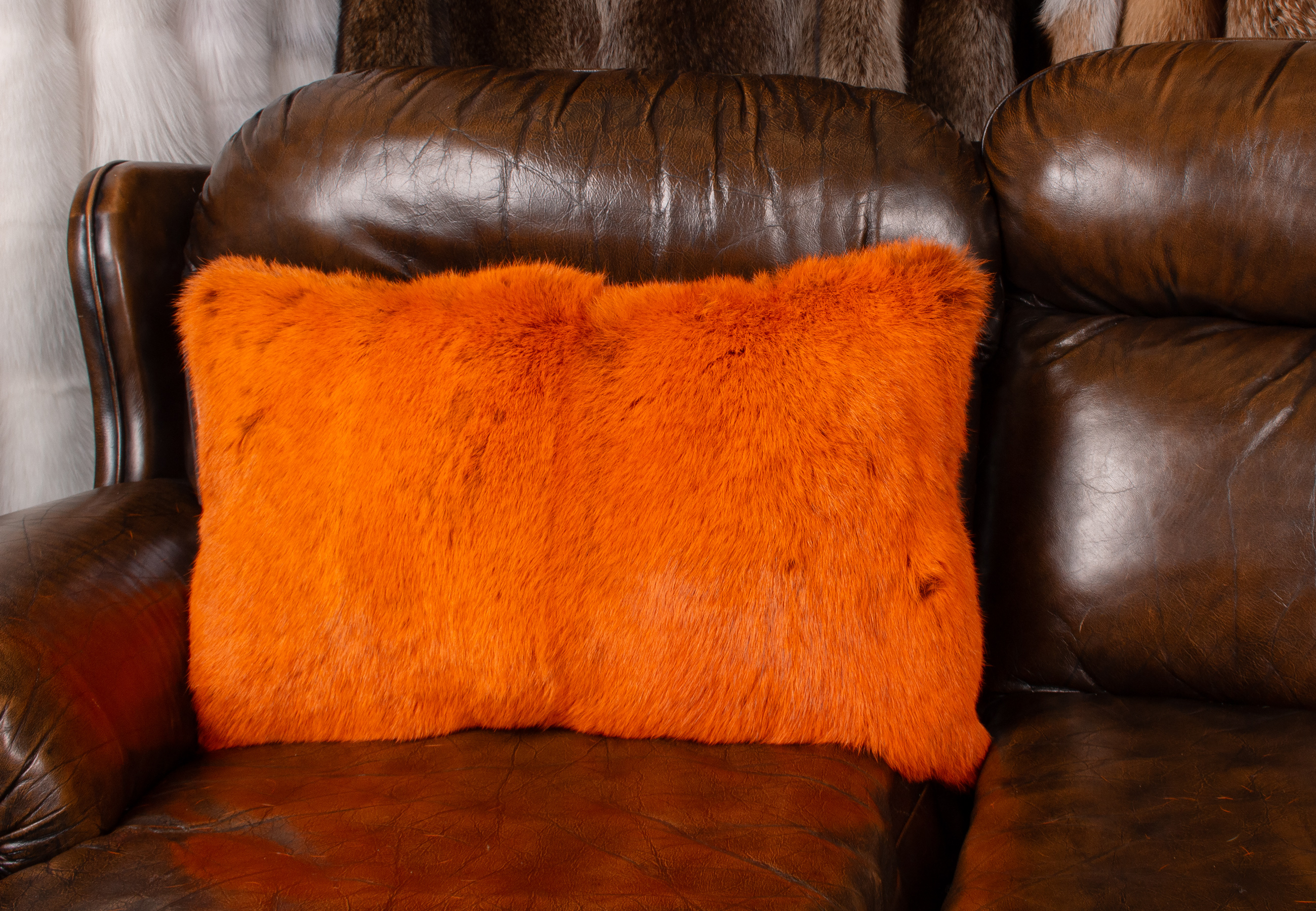 Cozy Rabbit Fur Pillow in Orange
