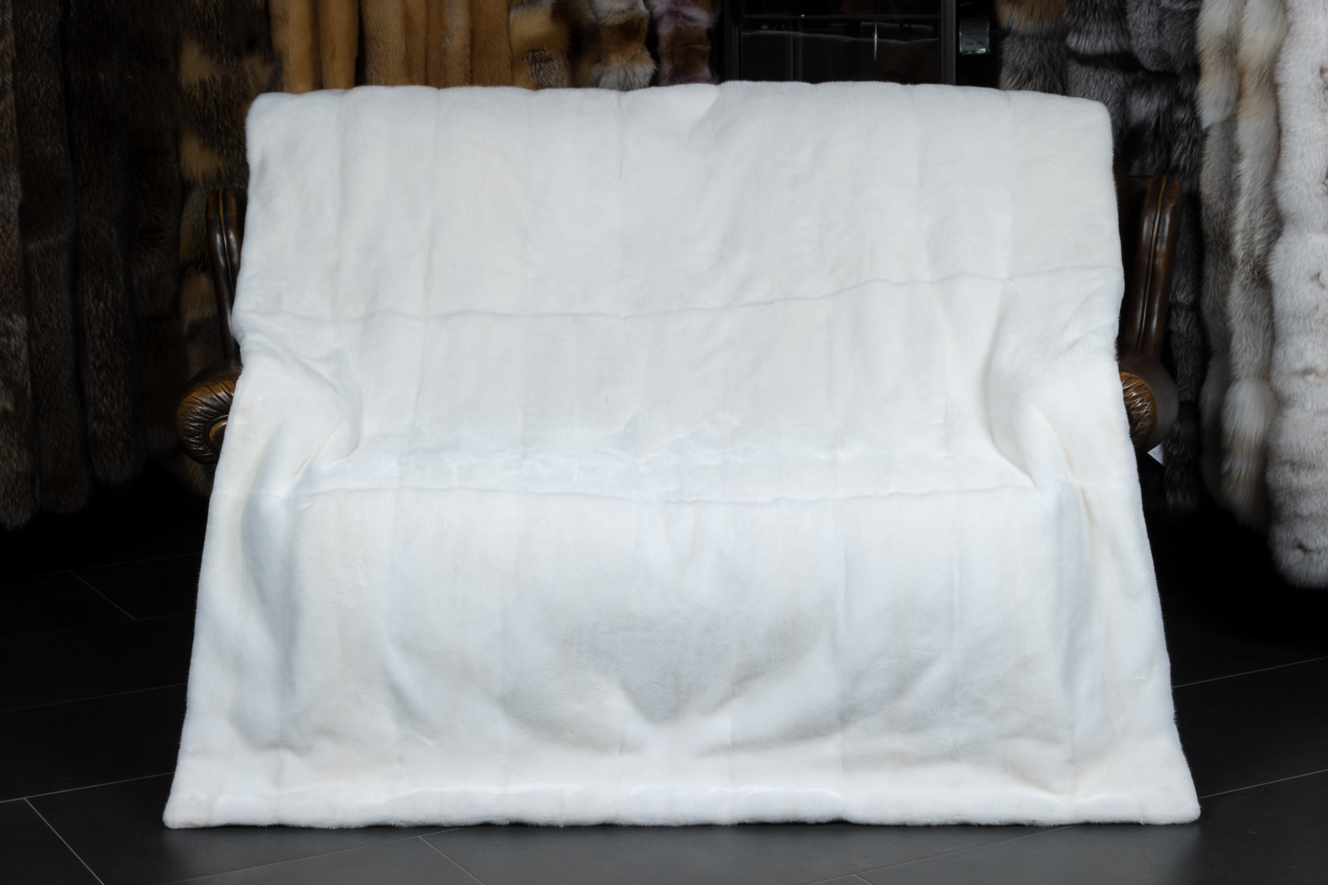 White Mink Fur Blanket with fur on both sides