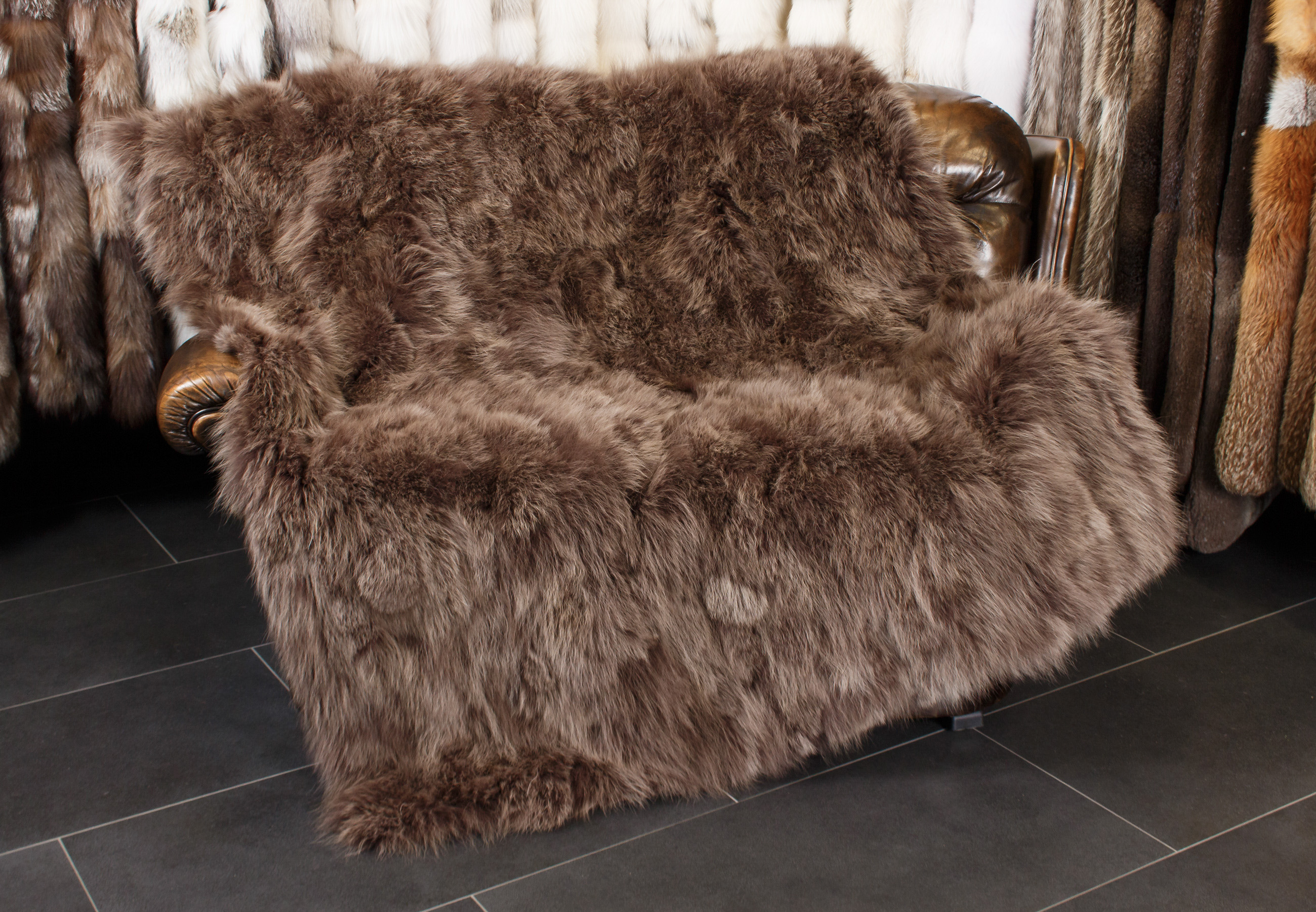 Canadian Coyote-sides Fur Throw in Chocolate Brown