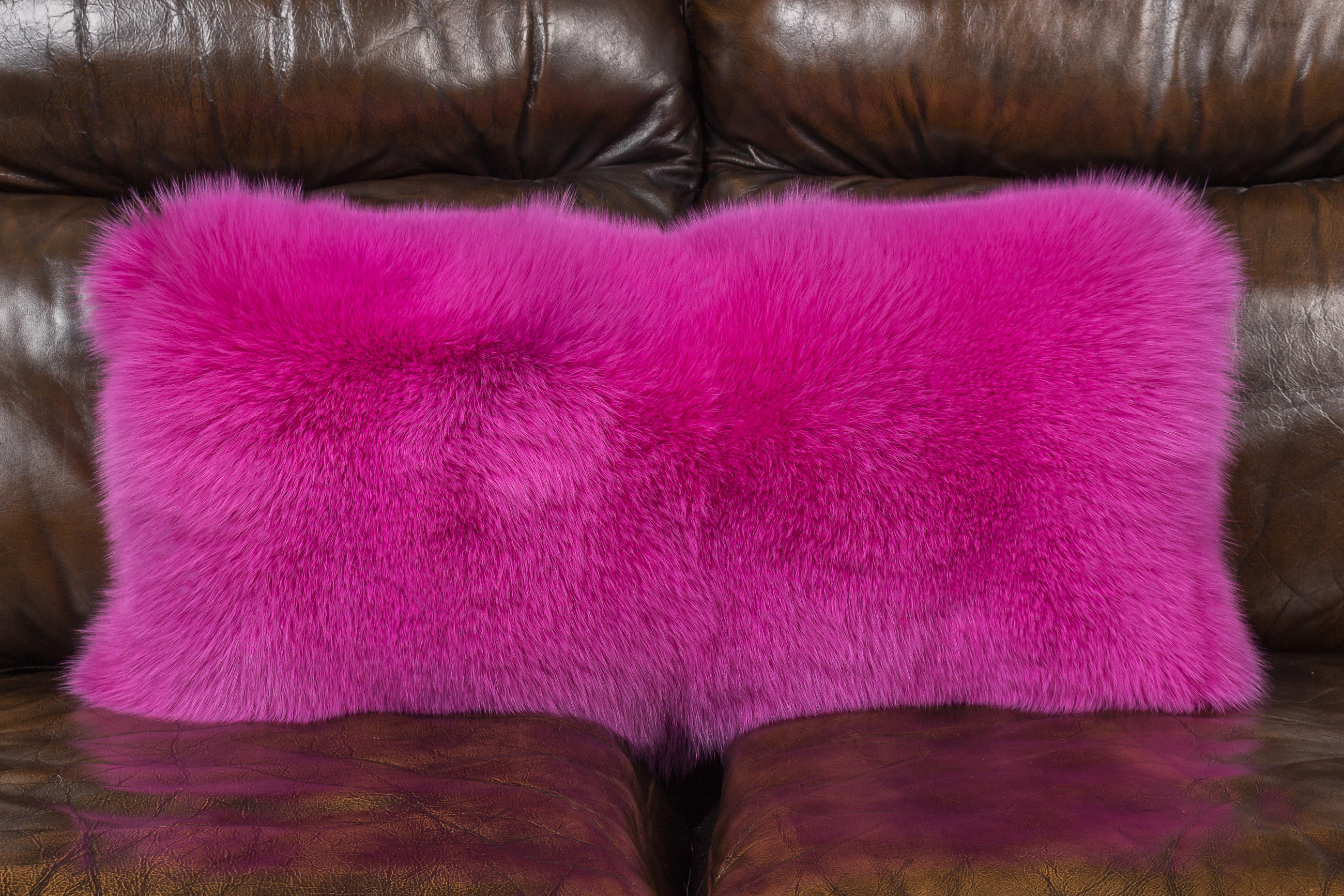 Pink Shadow Fox Fur Pillow