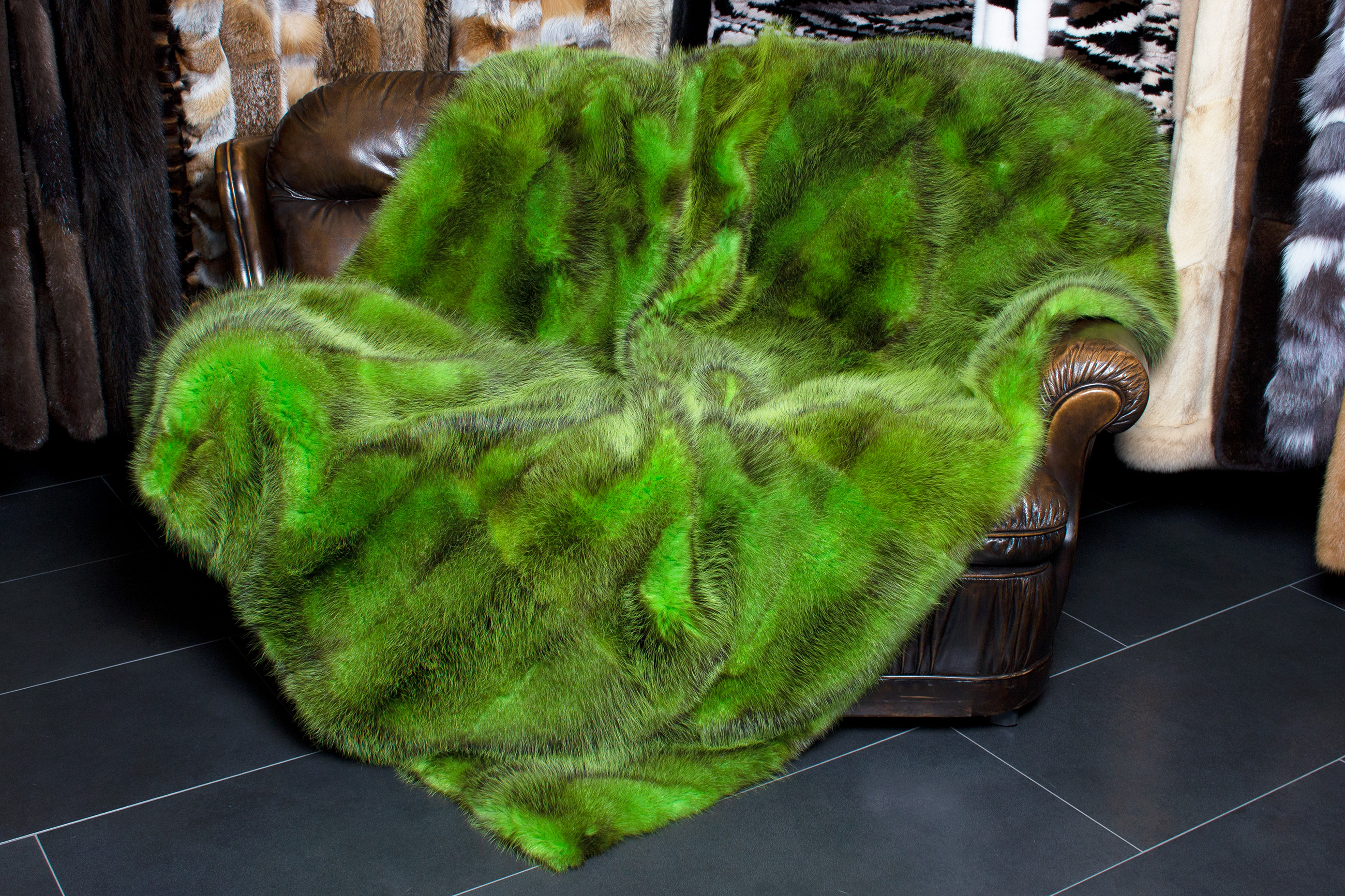 Special Fur Throw from American Possum Skins in Green