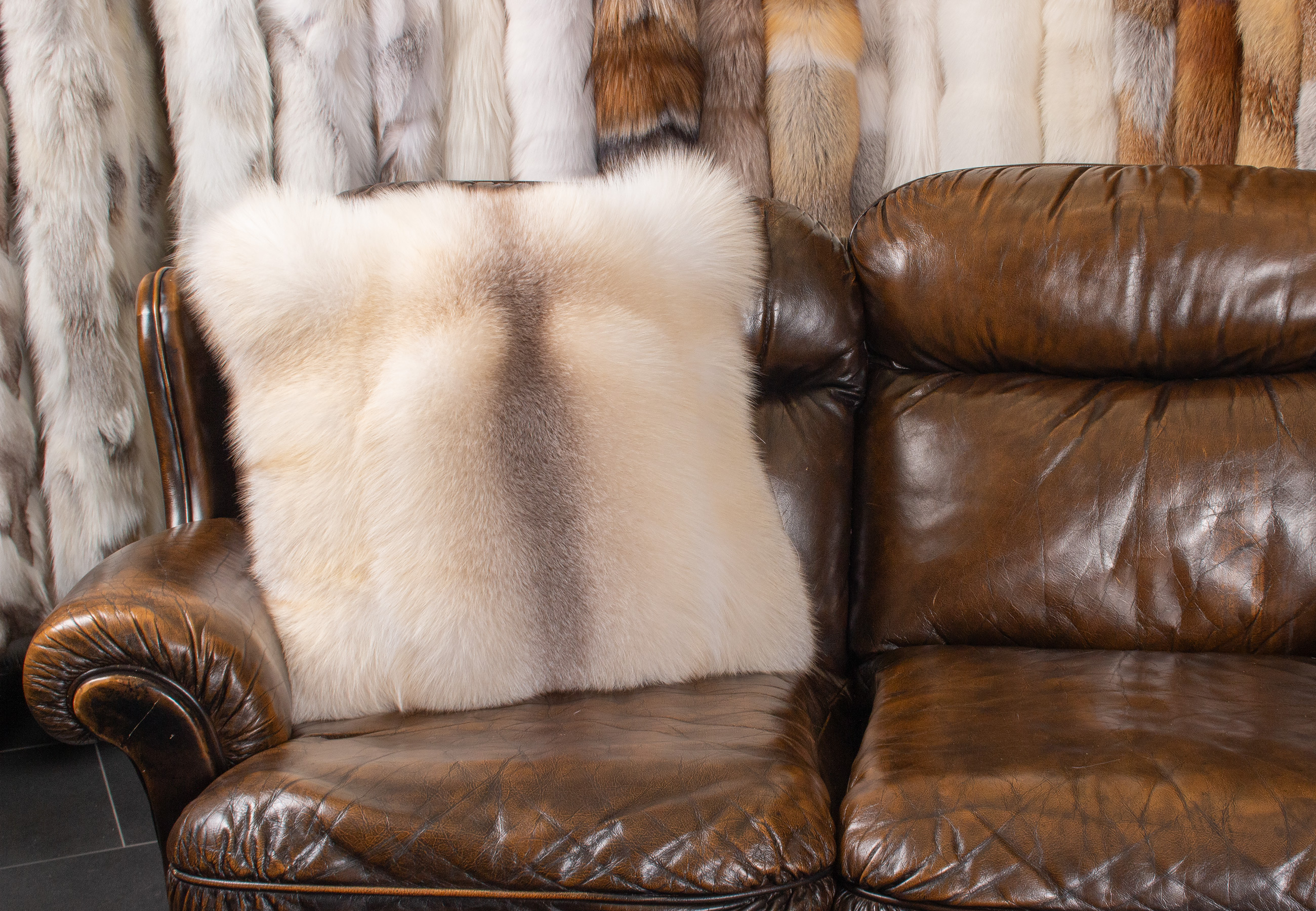 Noble Apricot Fox Fur Cushion