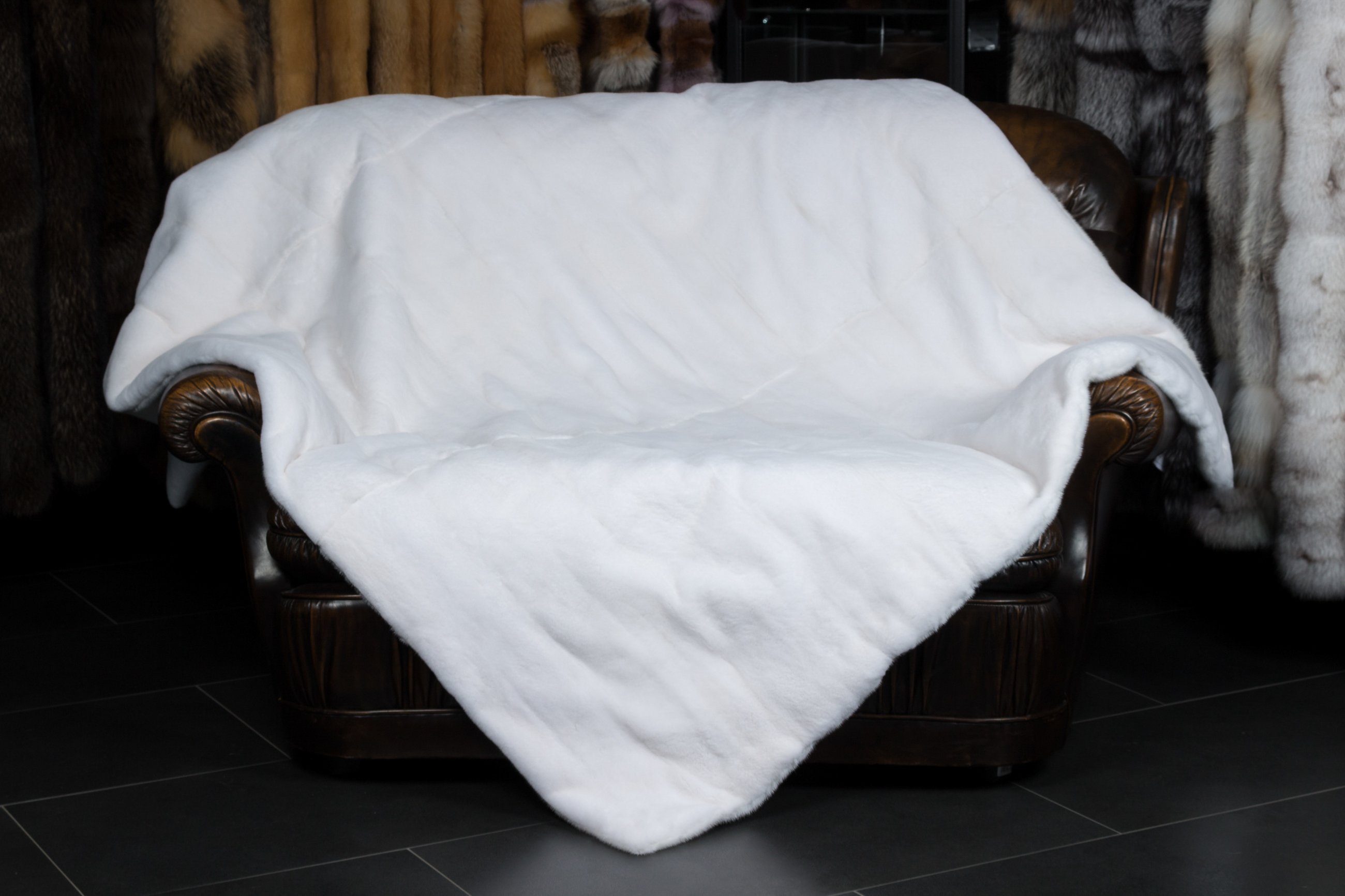 White Mink Fur Blanket with fur on both sides