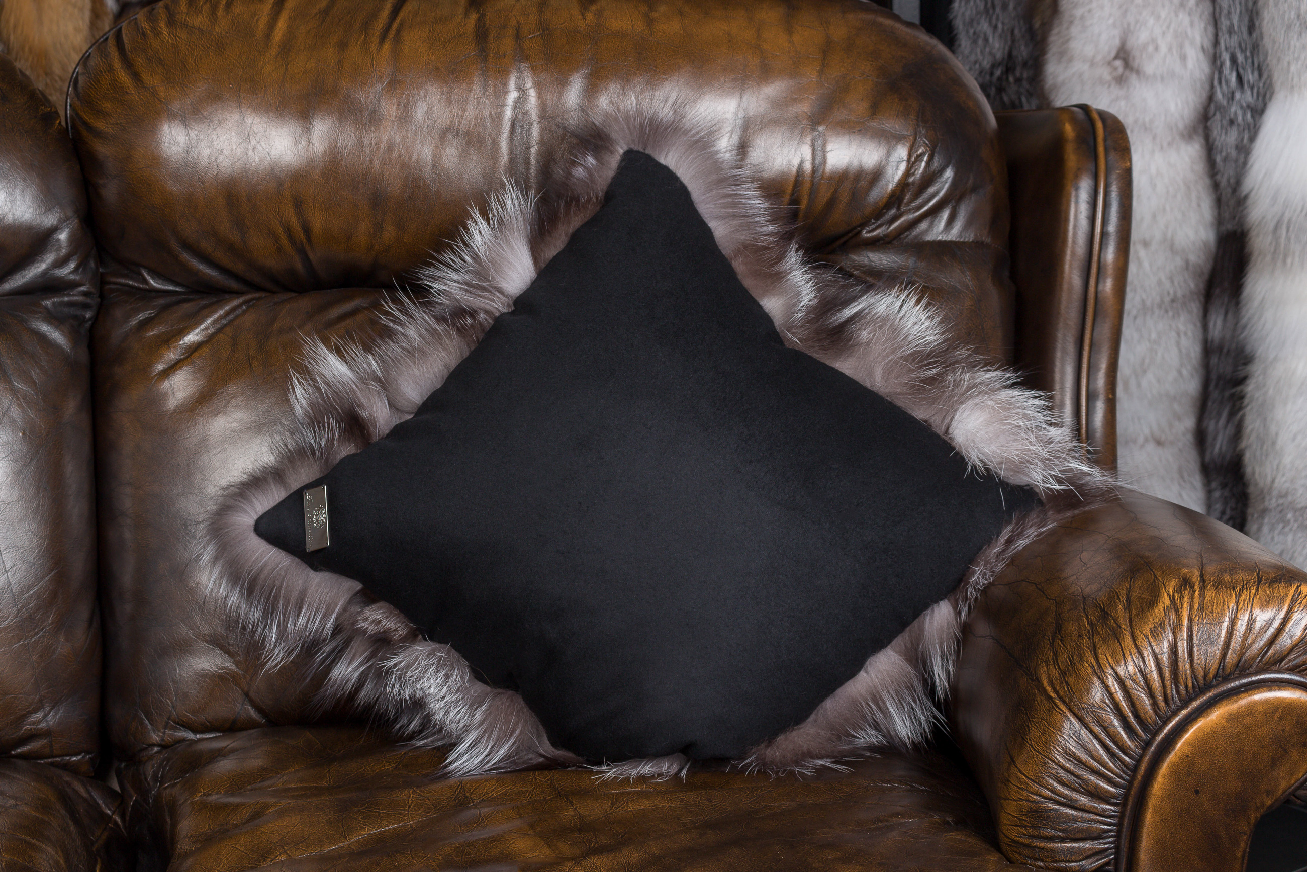 Fur pillow made of silver fox fur sides