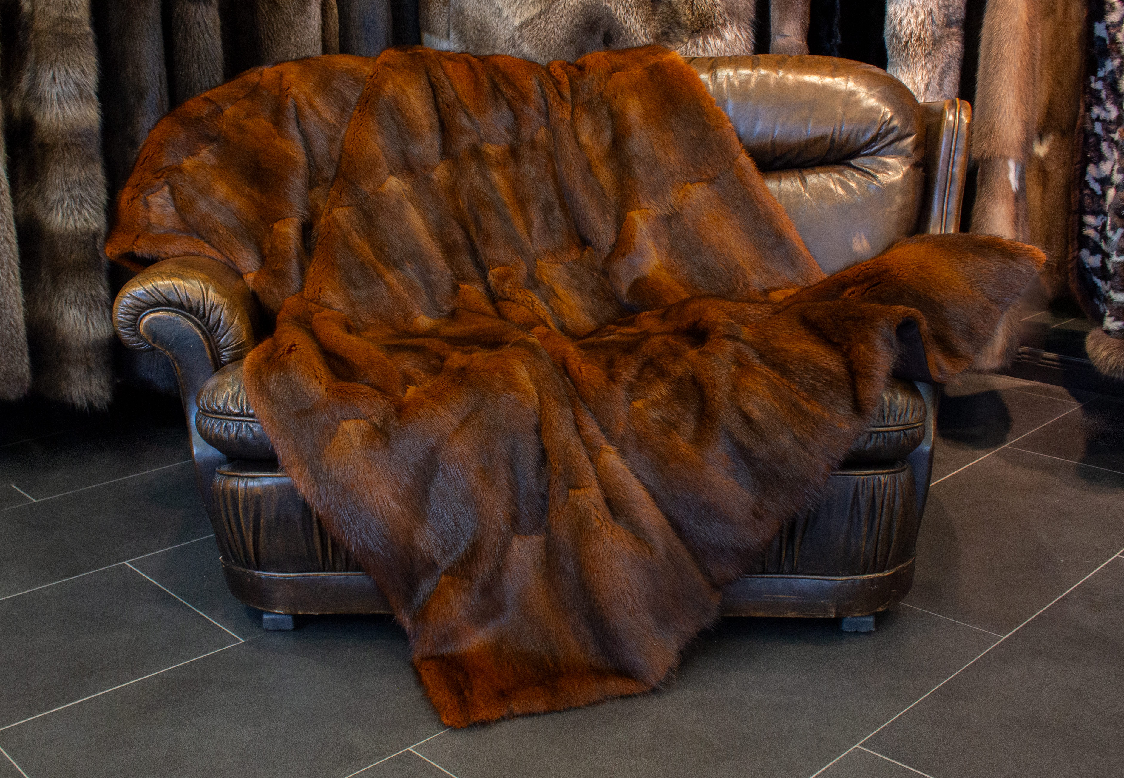 Muskrat Fur Throw made from Real Fur