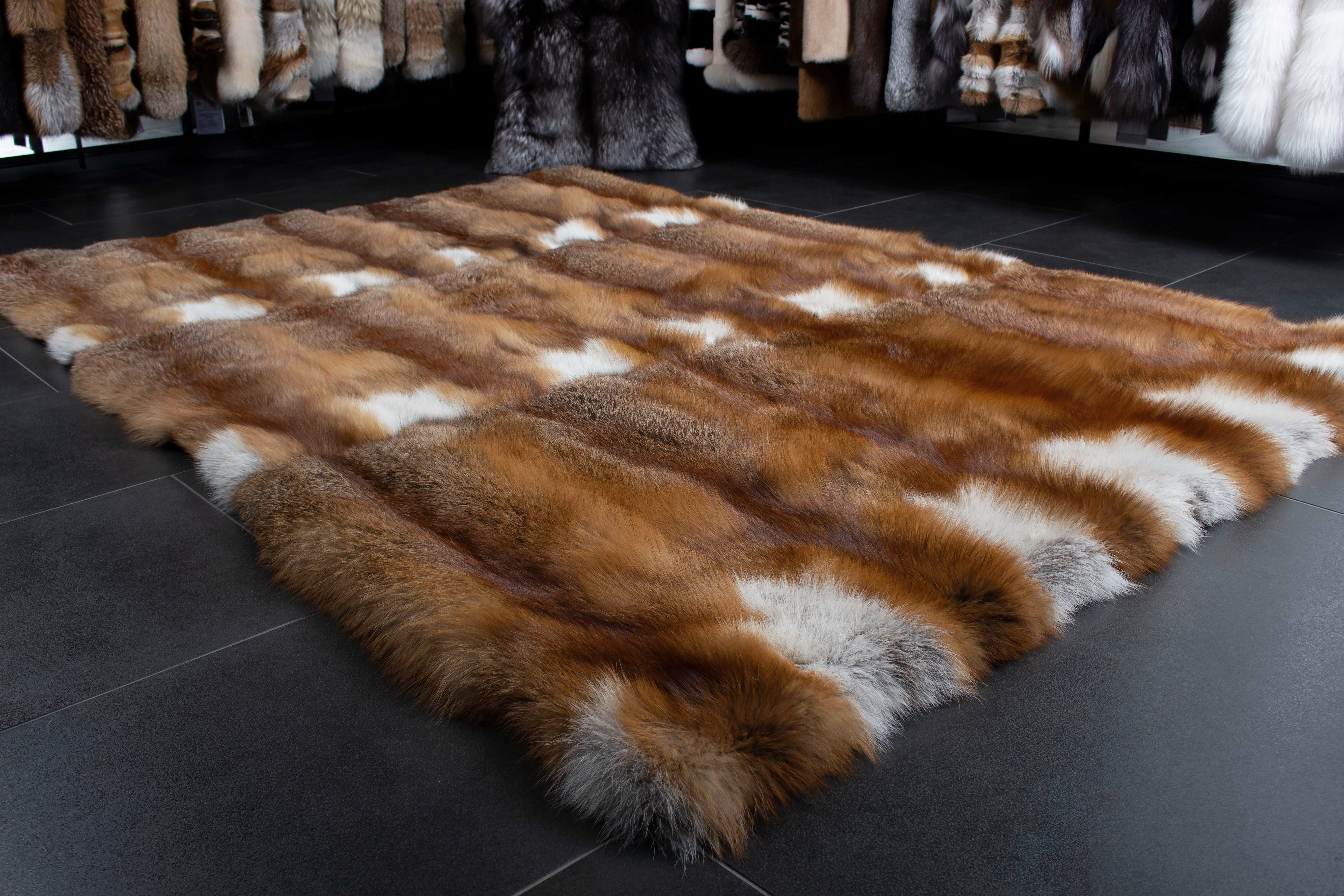 European Red Fox Fur Rug - Natural Color