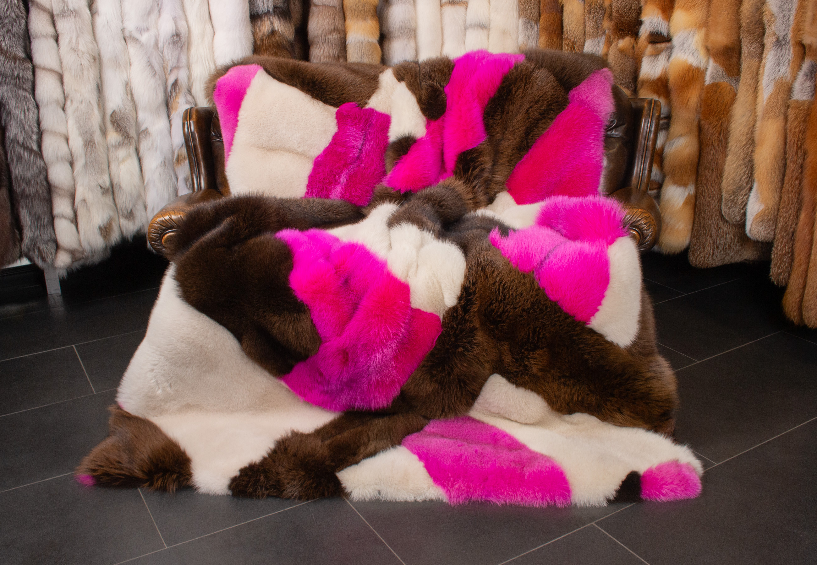 Blue Fox Fur Blanket Multicolor - Patchwork Design