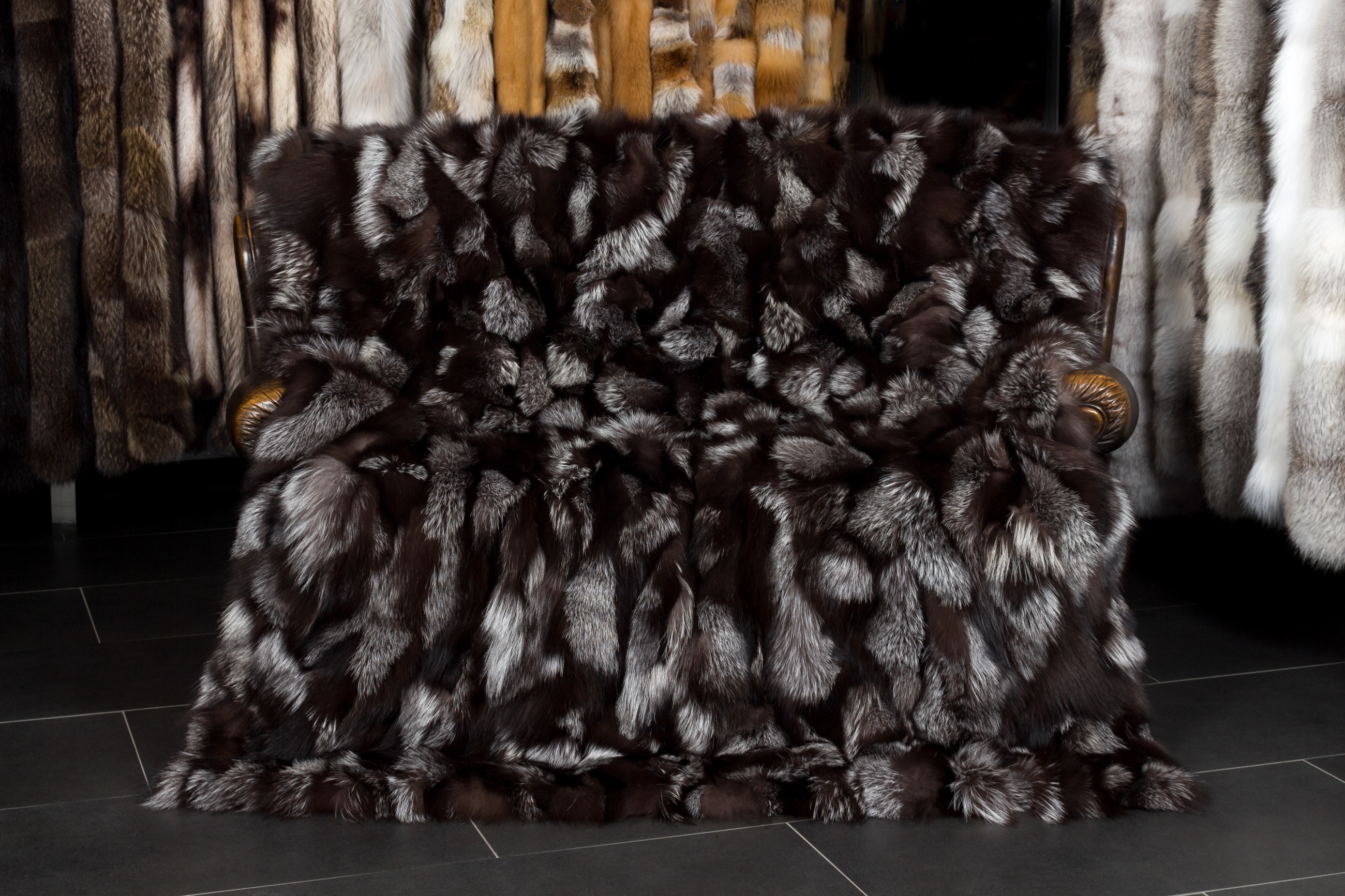 Luxurious silver fox sides fur blanket