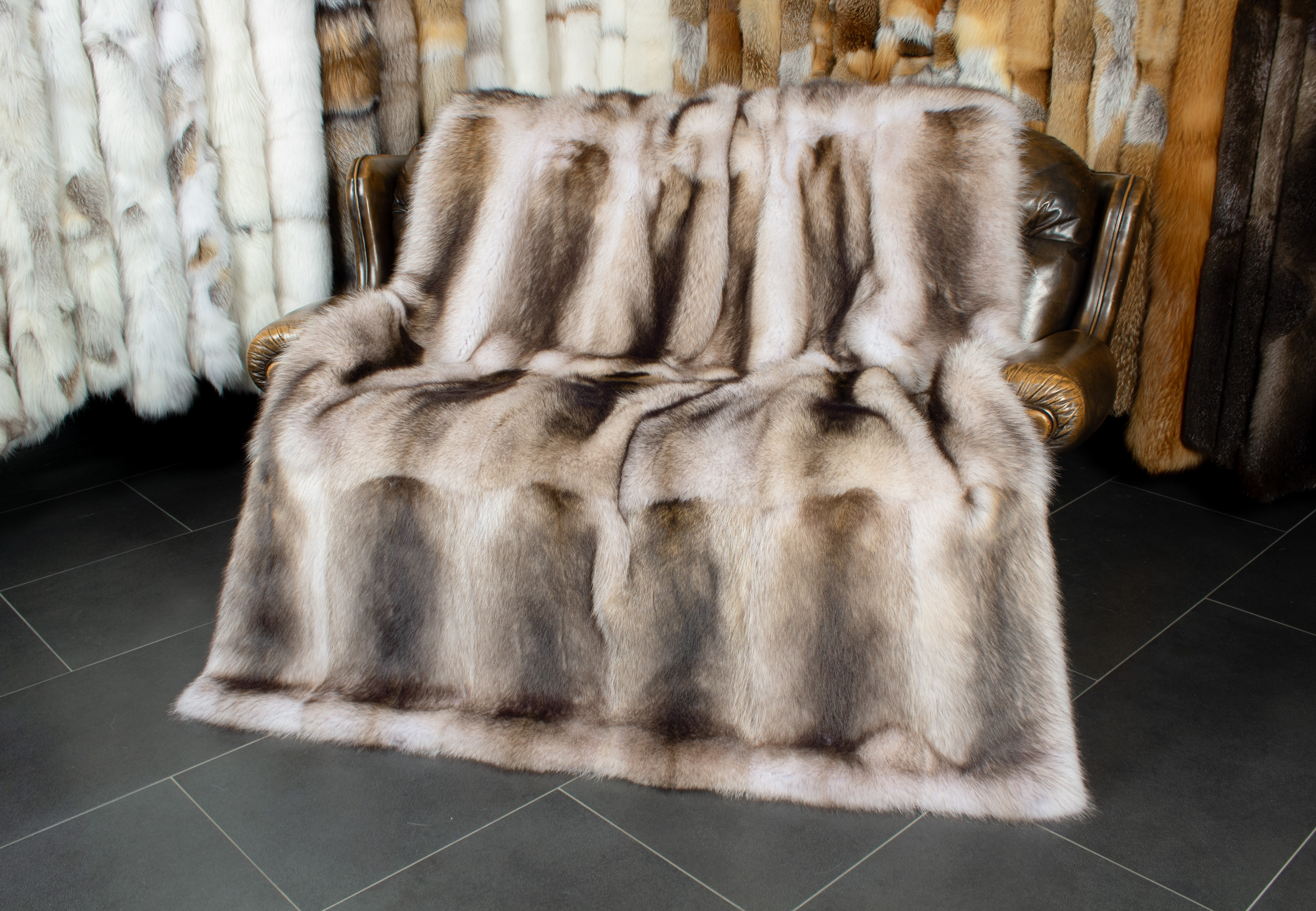 Light Raccoon Fur Blanket - Bleached