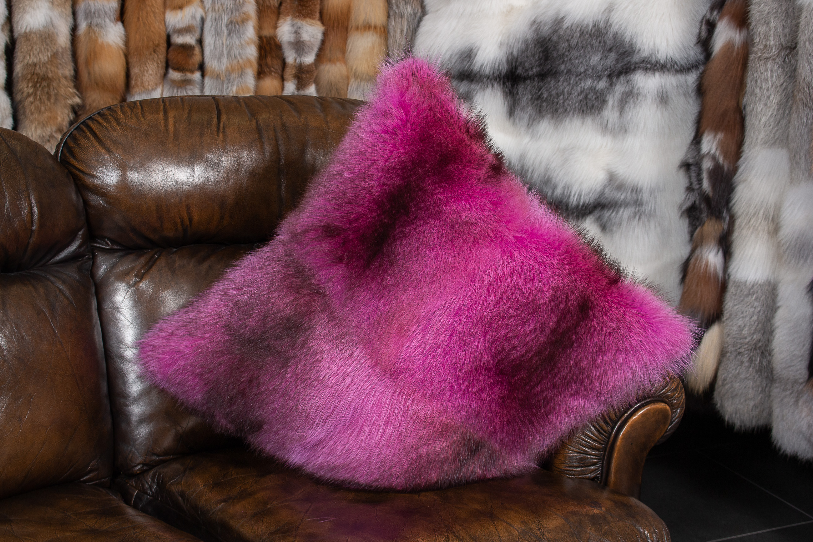 Pink Raccoon Fur Pillow - Real Fur