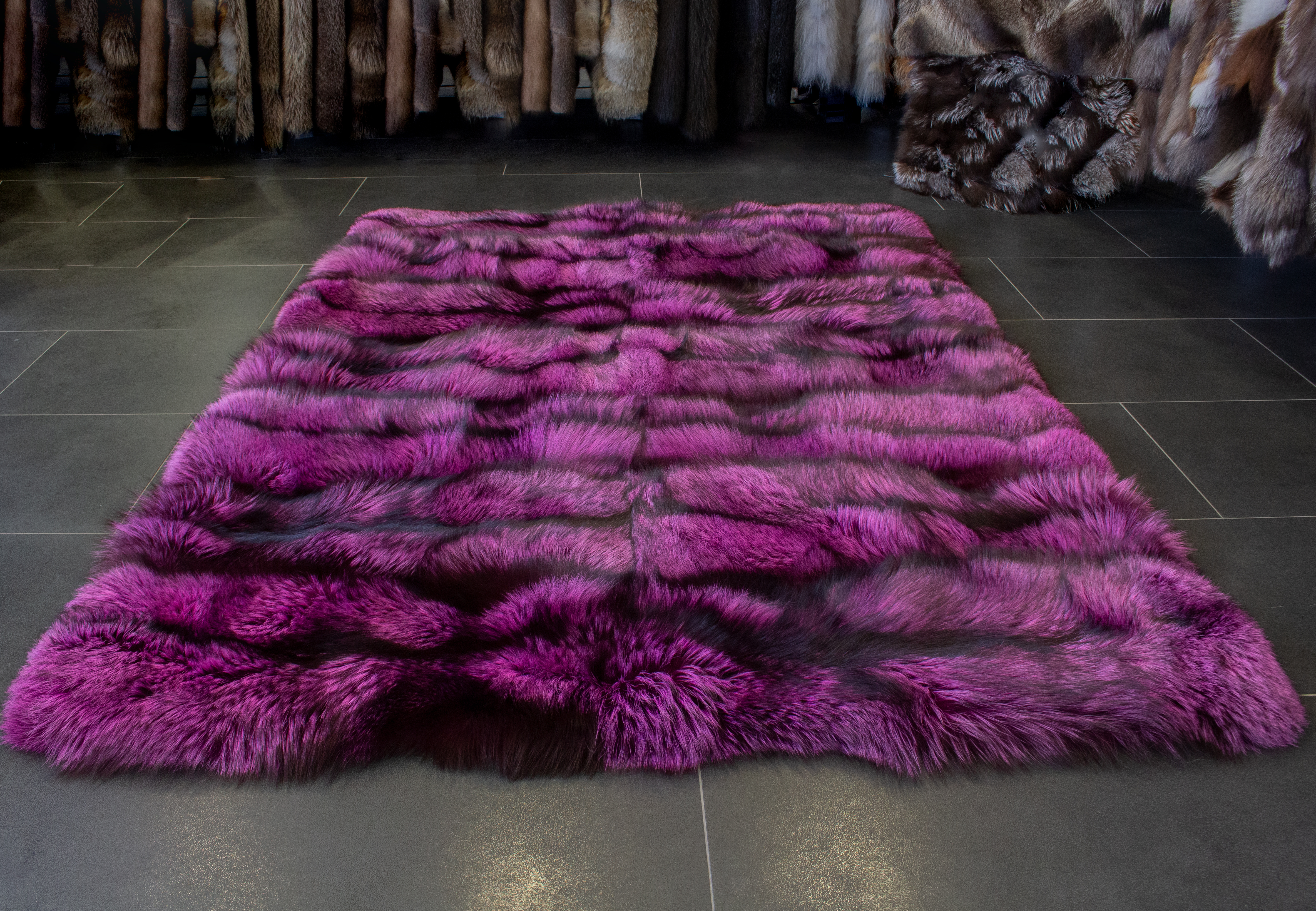 Silver Fox Fur Carpet in Purple