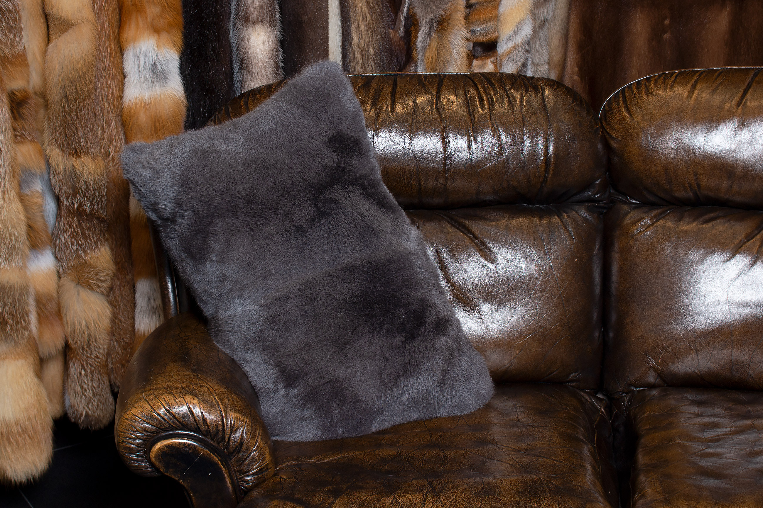 Cozy Rabbit Fur Cushion in Vienna Blue