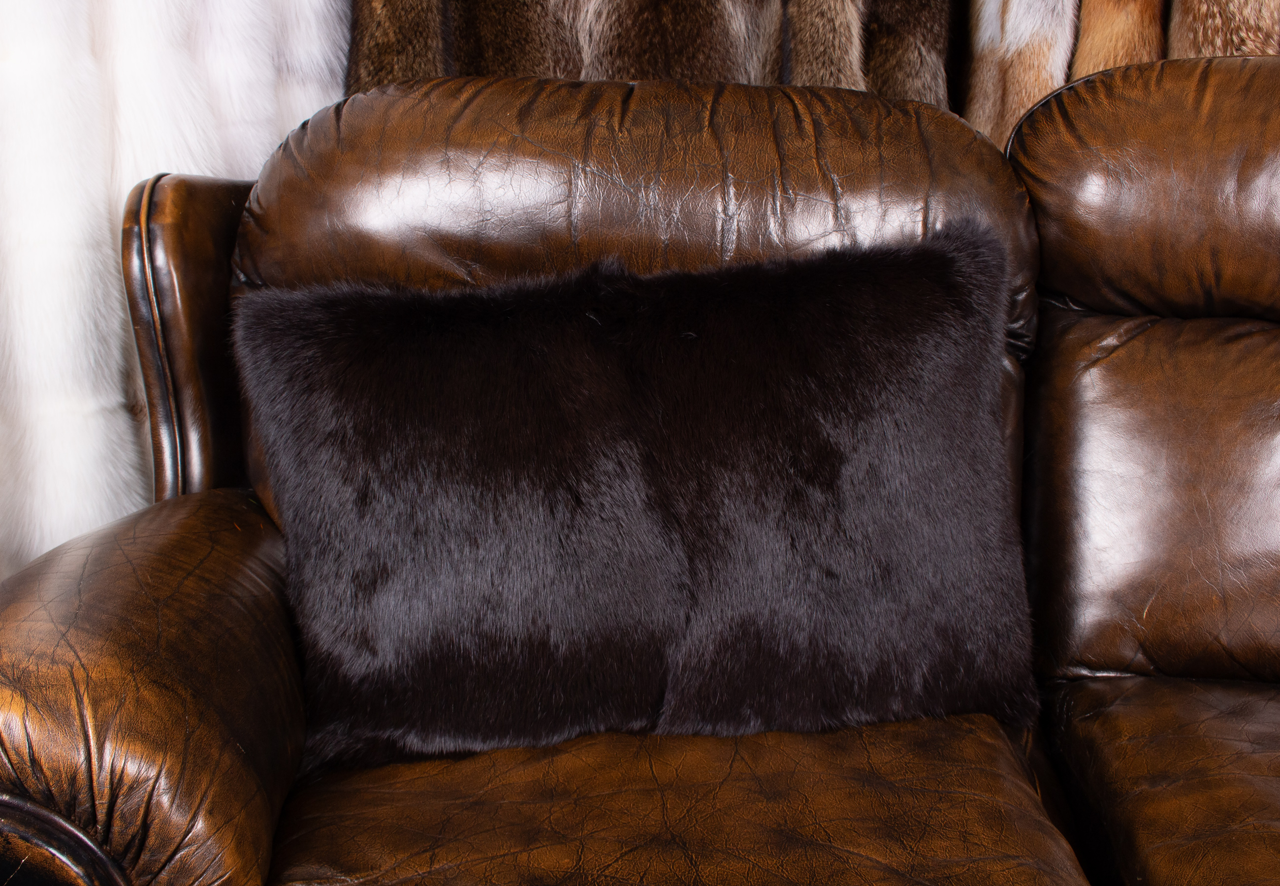 Genuine Rabbit Fur Cushion Mahogany