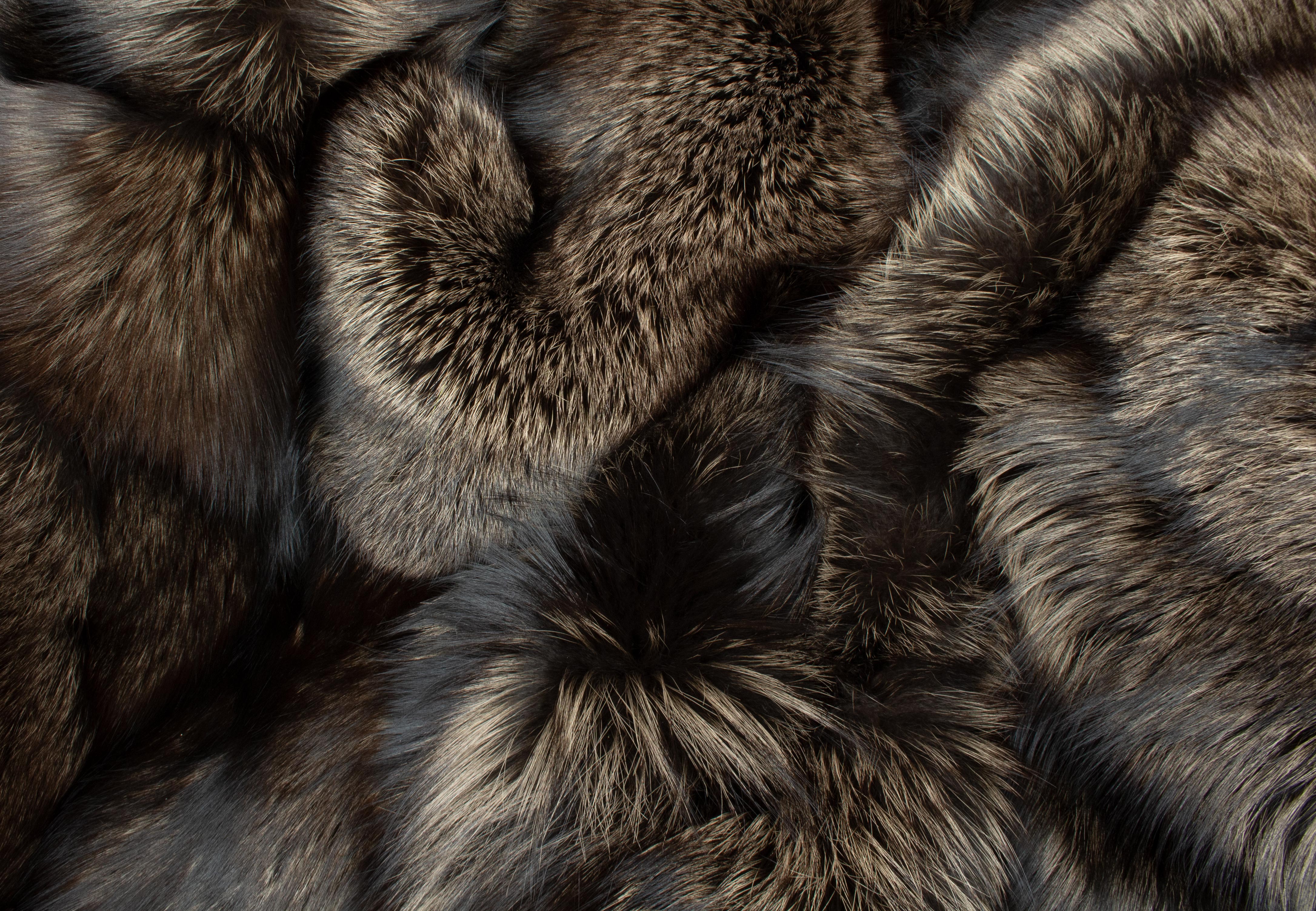 Patchwork Fur Blanket made with Silver Foxes in gray-brown