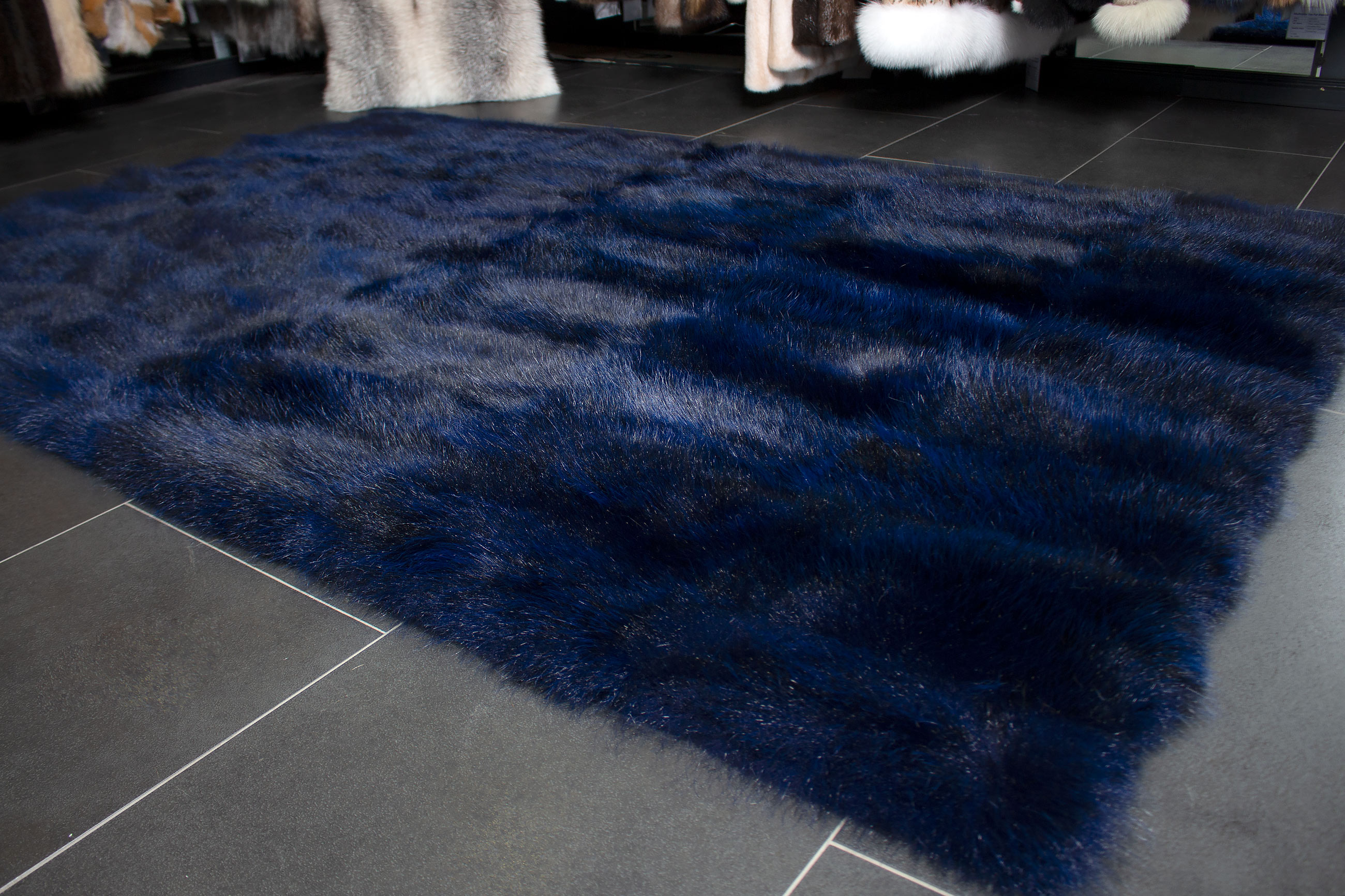 Real Possum Fur Carpet in Ocean Blue - 100% Wild Fur