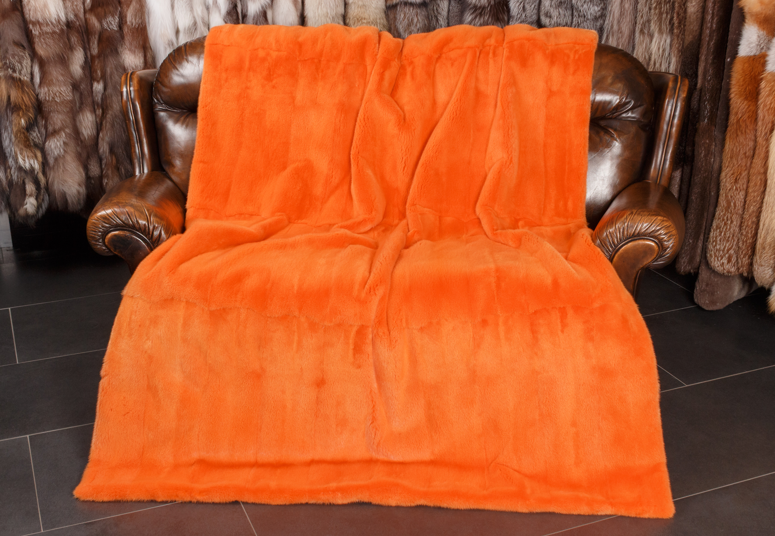 Real Mink Fur Blanket in Apricot Real Mink Fur Blanket in Apricot