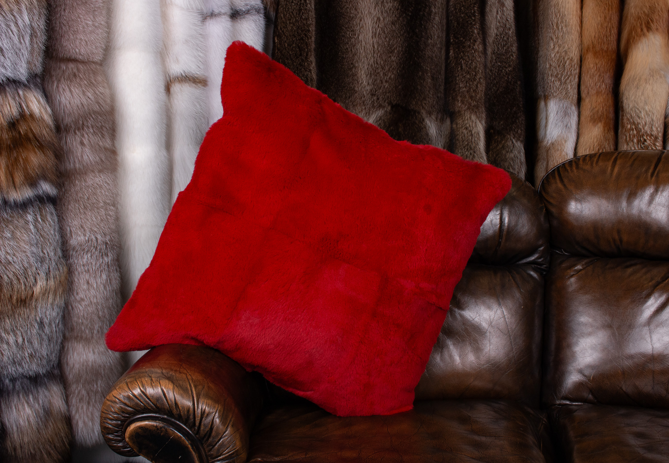 Comfy Rabbit Fur Pillow in Noble Red