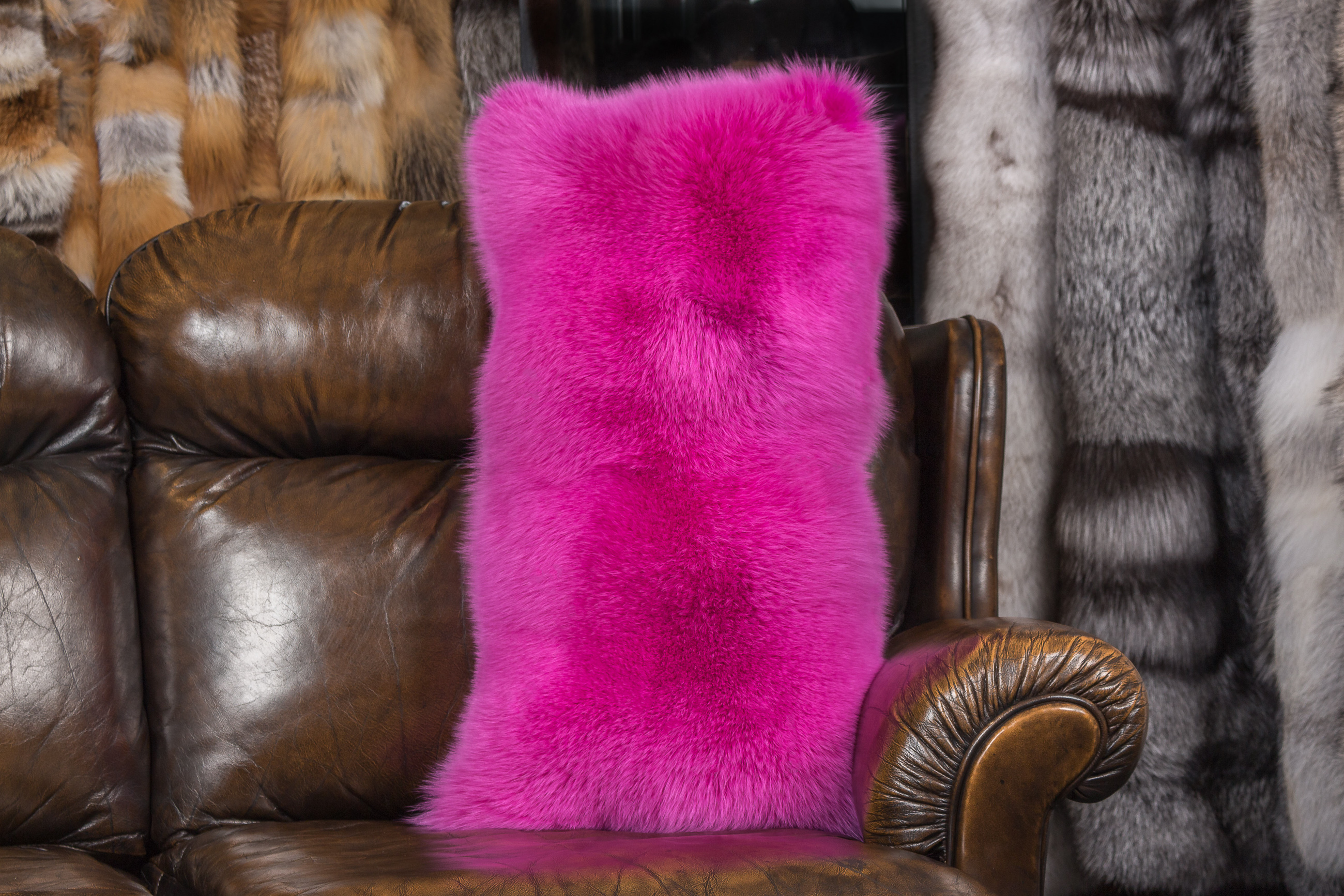 Pink Shadow Fox Fur Pillow