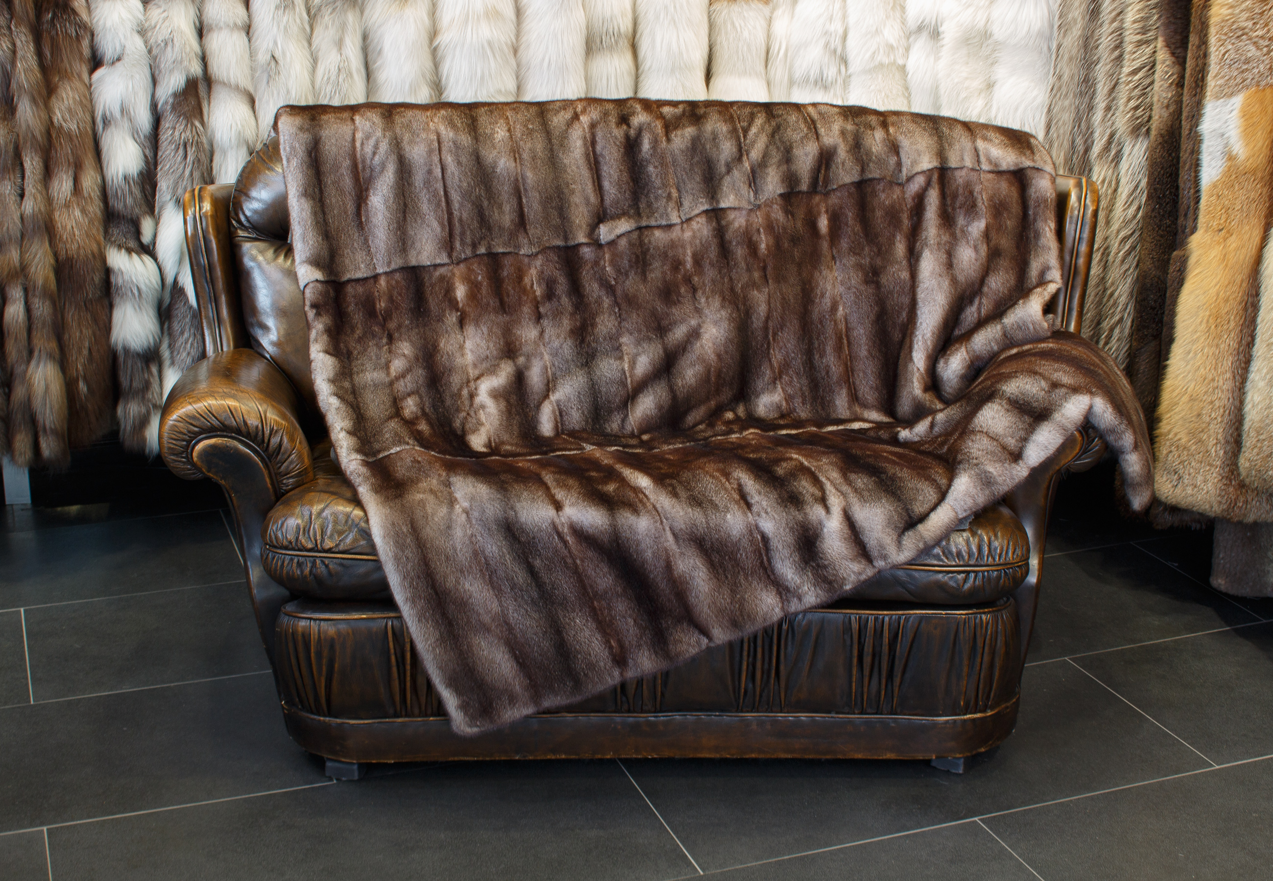 Mink Fur Blanket in brown-gray
