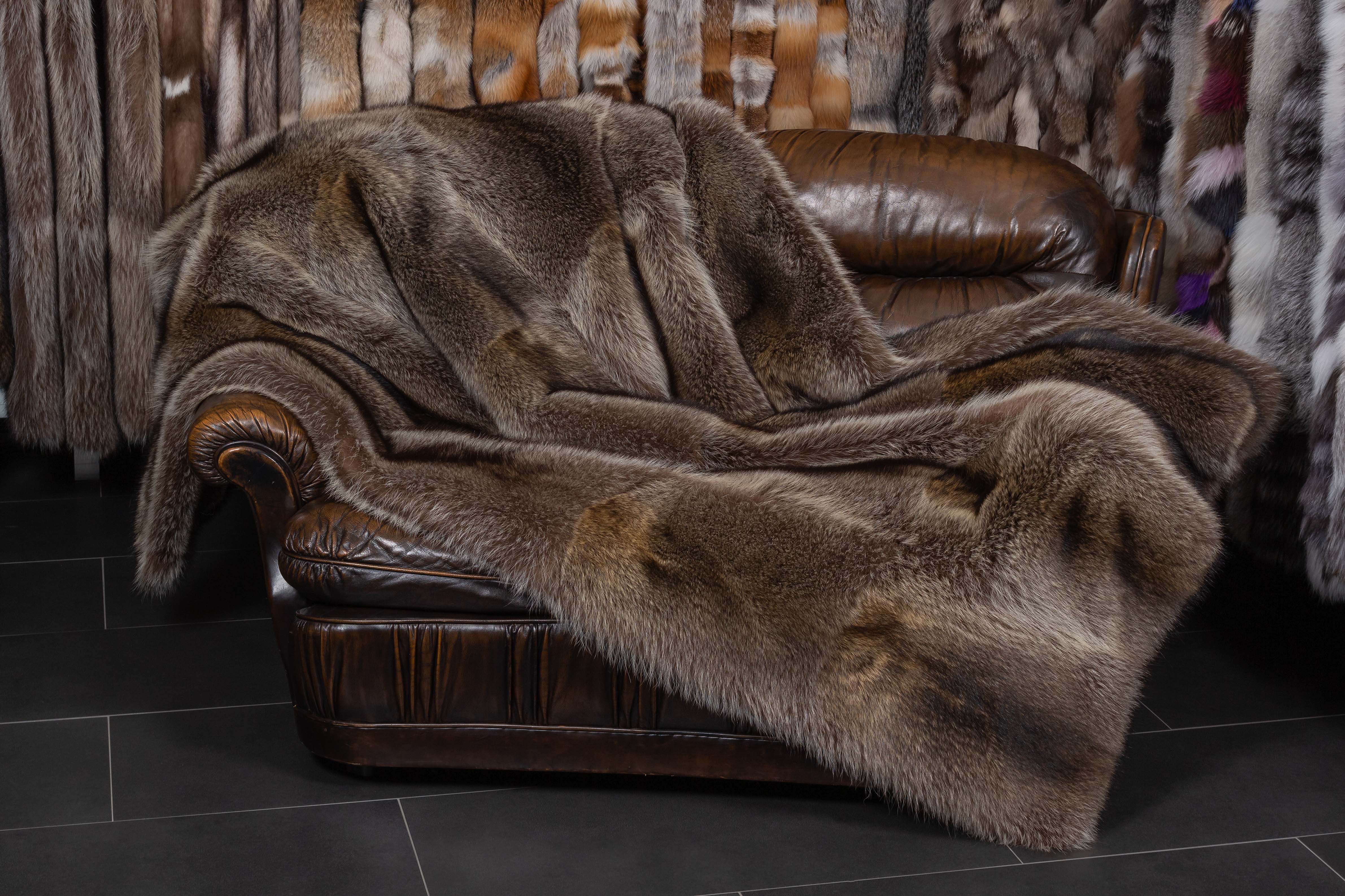 Canadian Raccoon Fur Blanket with Fur on Both Sides