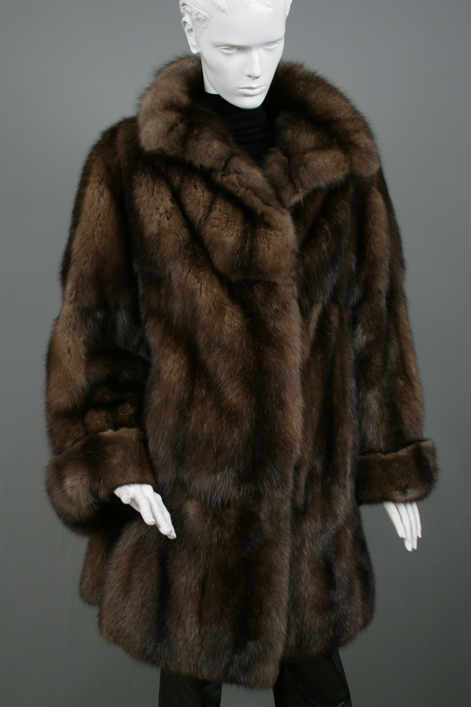 Sable fur coat made from dark bargusin sable fur