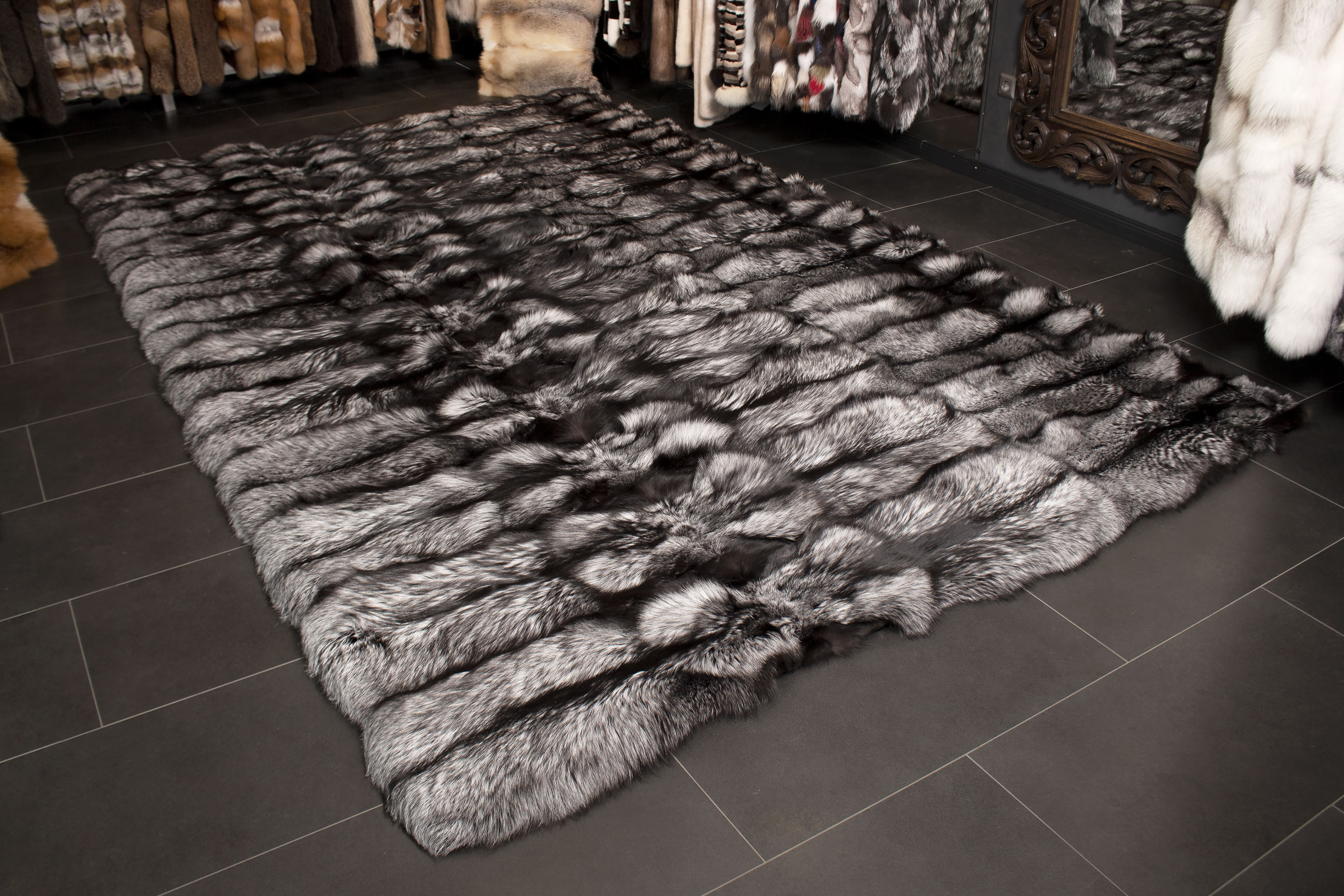 Silver Fox Fur Carpet made with Genuine Scandinavian Fox Fur