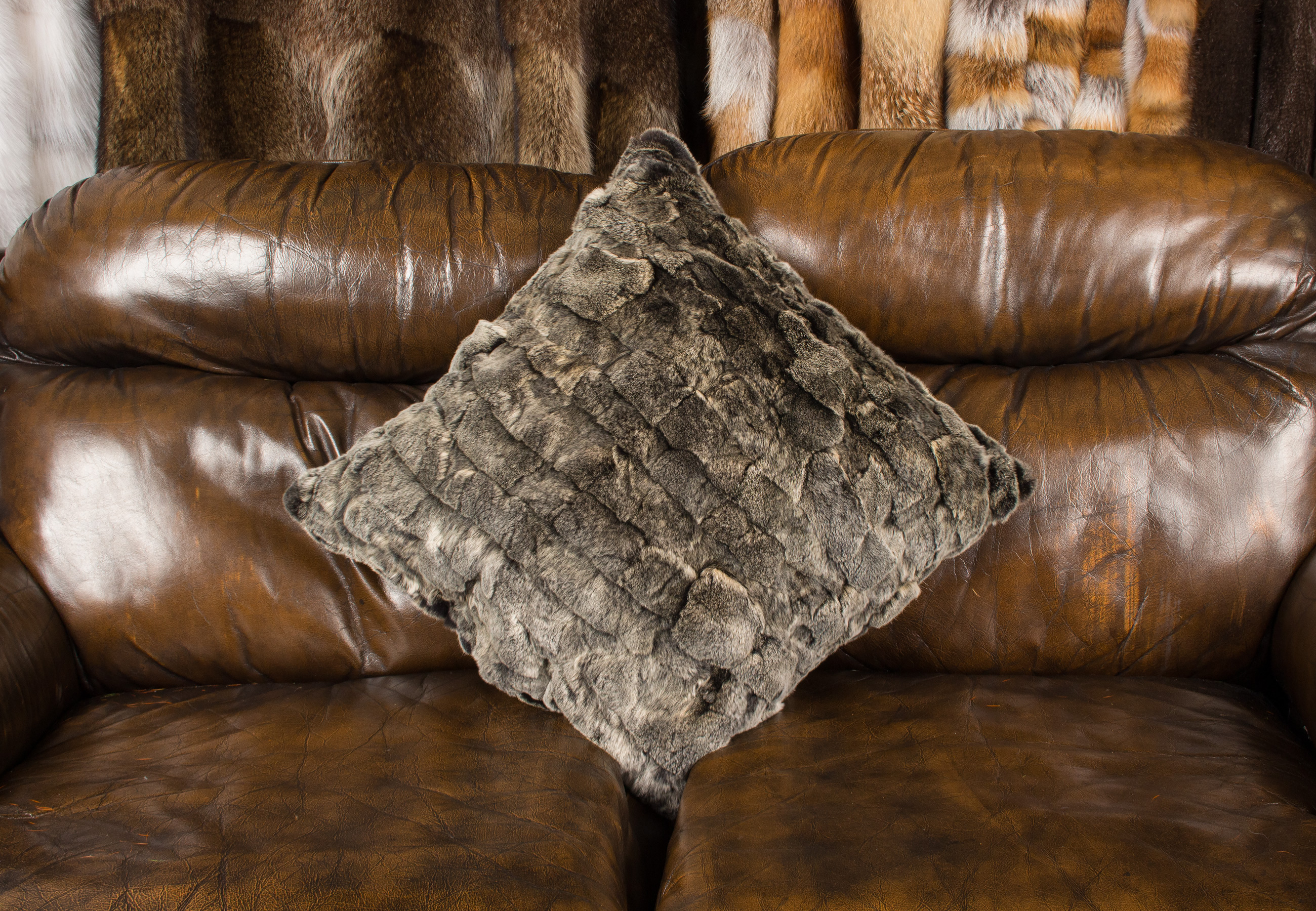 Fur Pillow made of Rex-Rabbit - Patch Fur Pillow made of Rex-Rabbit - Patch