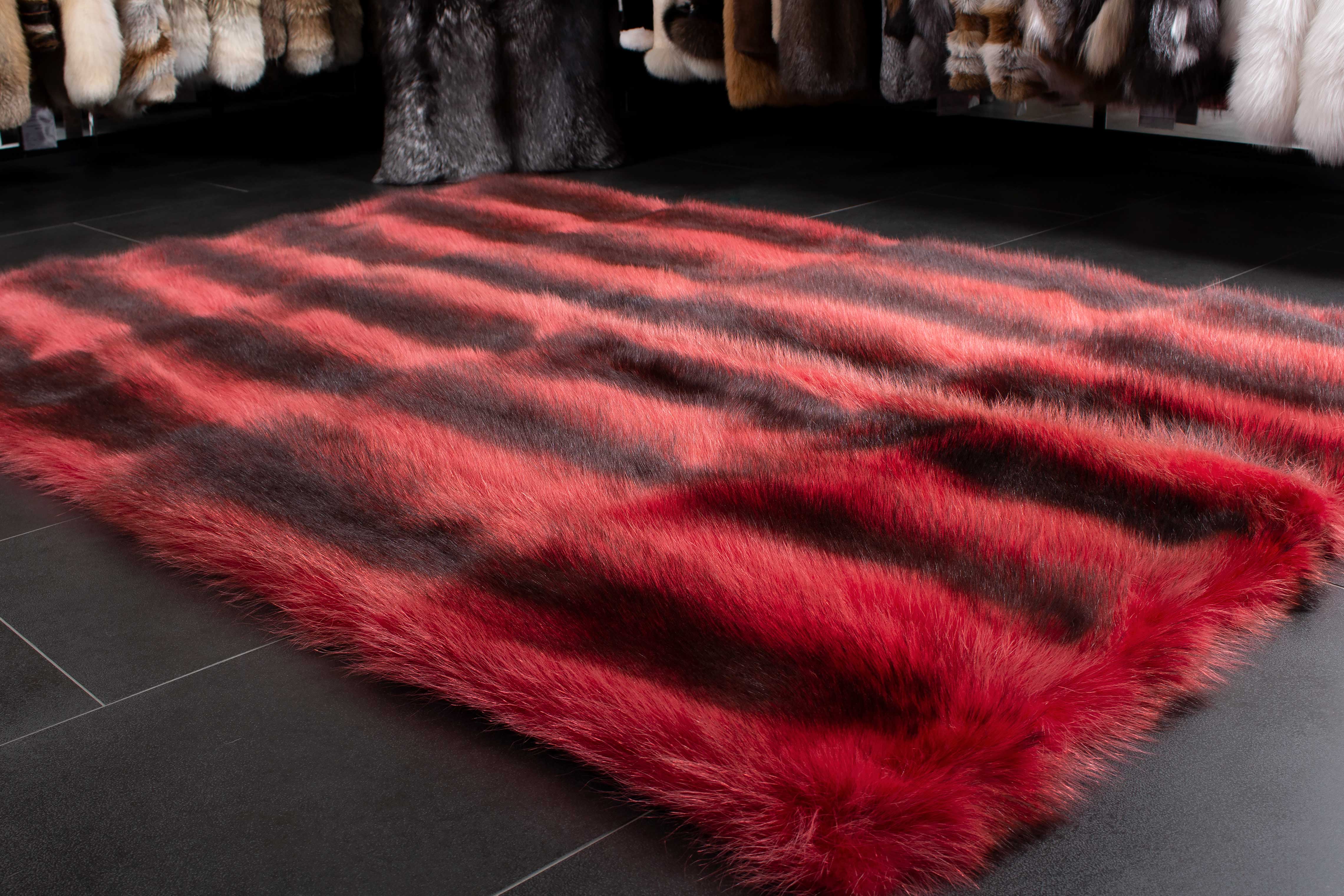 Canadian Raccoon Real Fur Carpet in Red - Wild Fur