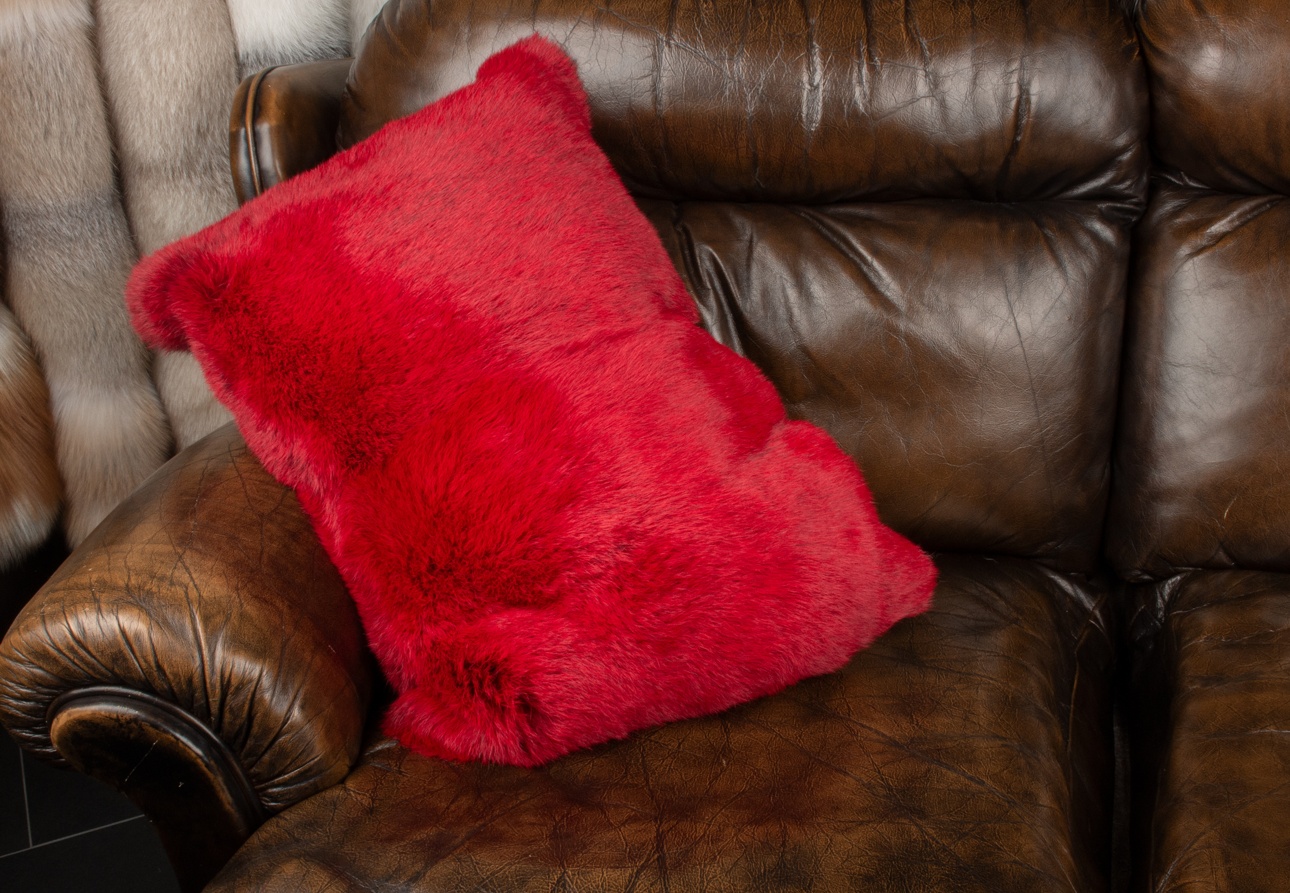 Red Rabbit Fur Pillow