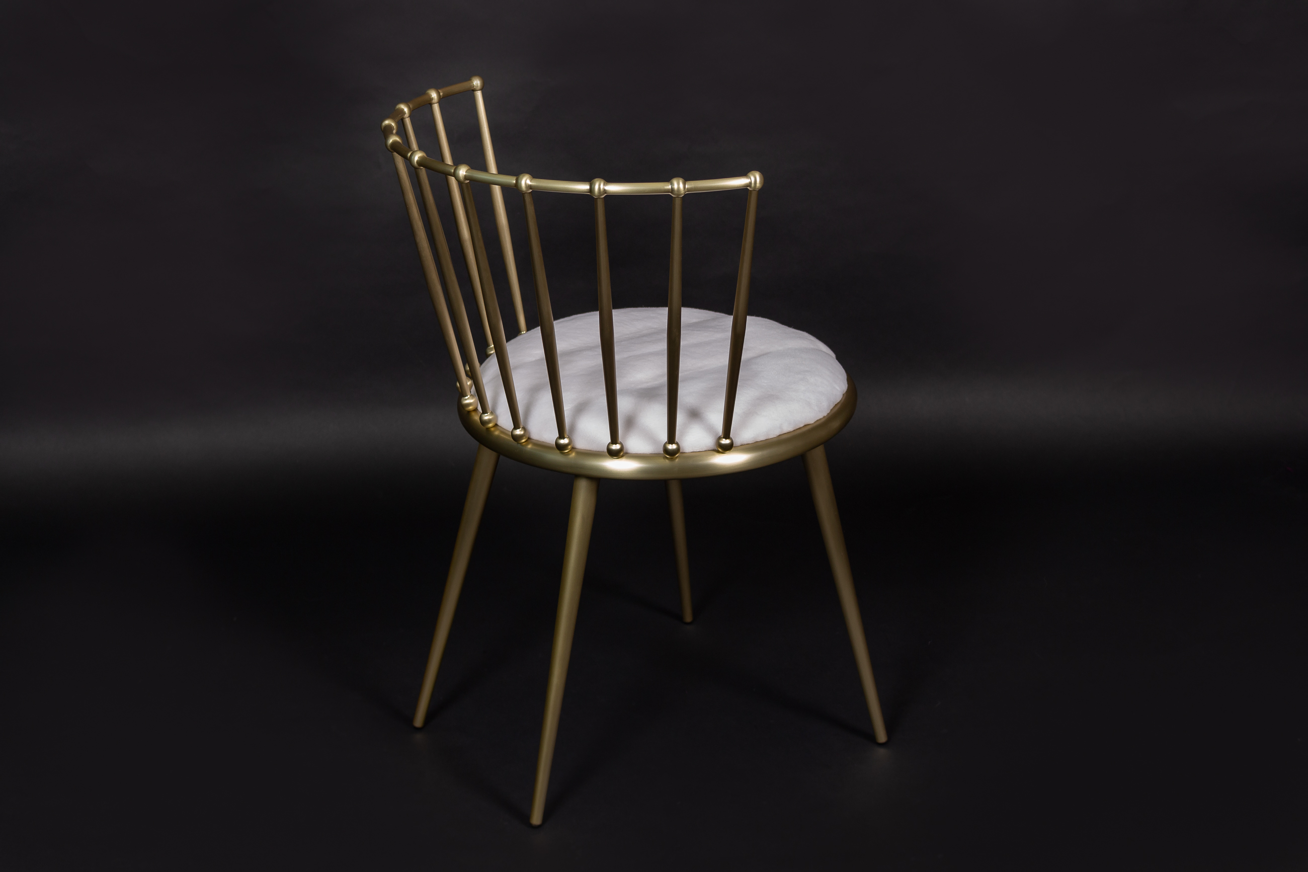 Elegant White Golden Chair with Plucked Mink