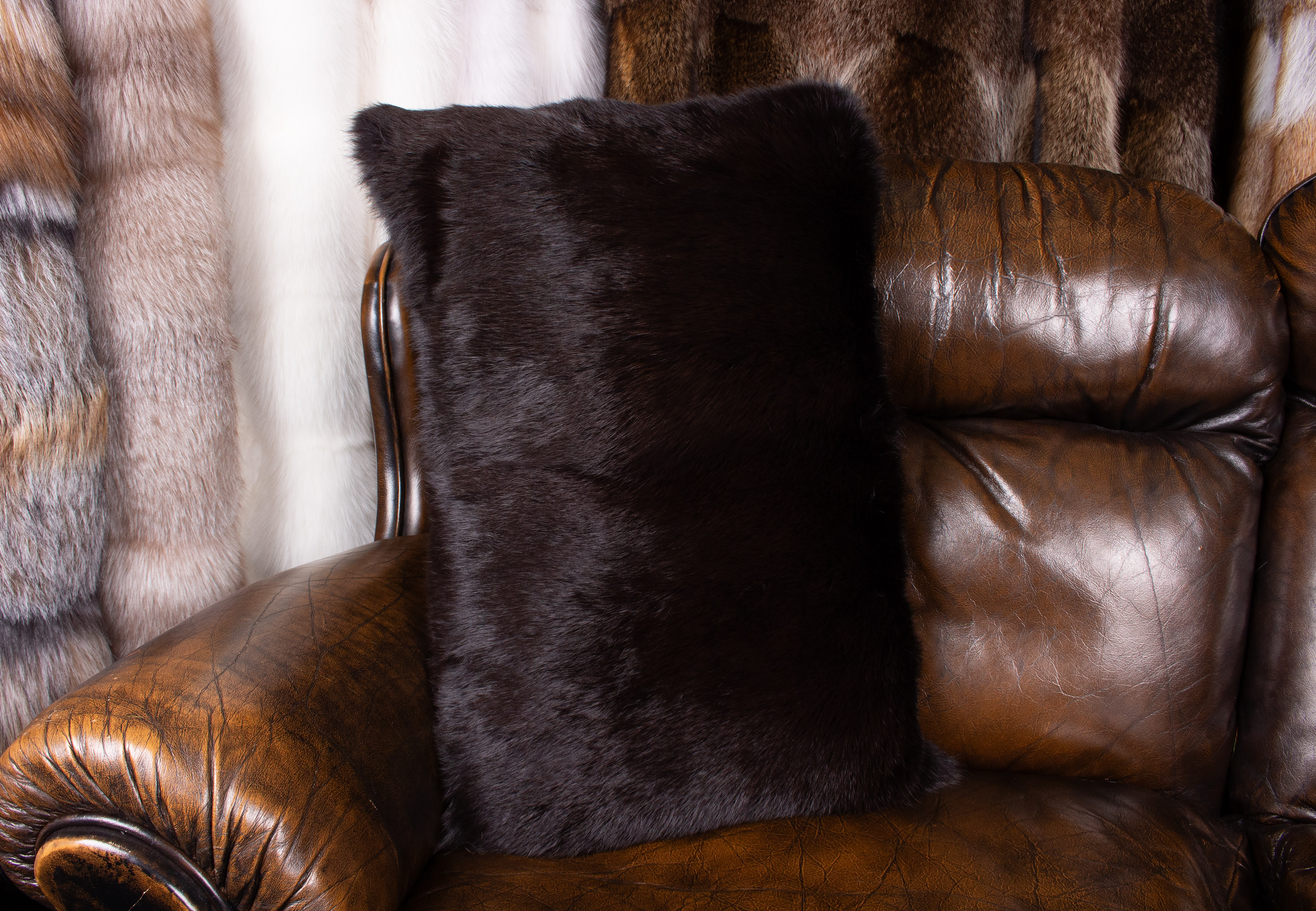 Genuine Rabbit Fur Cushion Mahogany