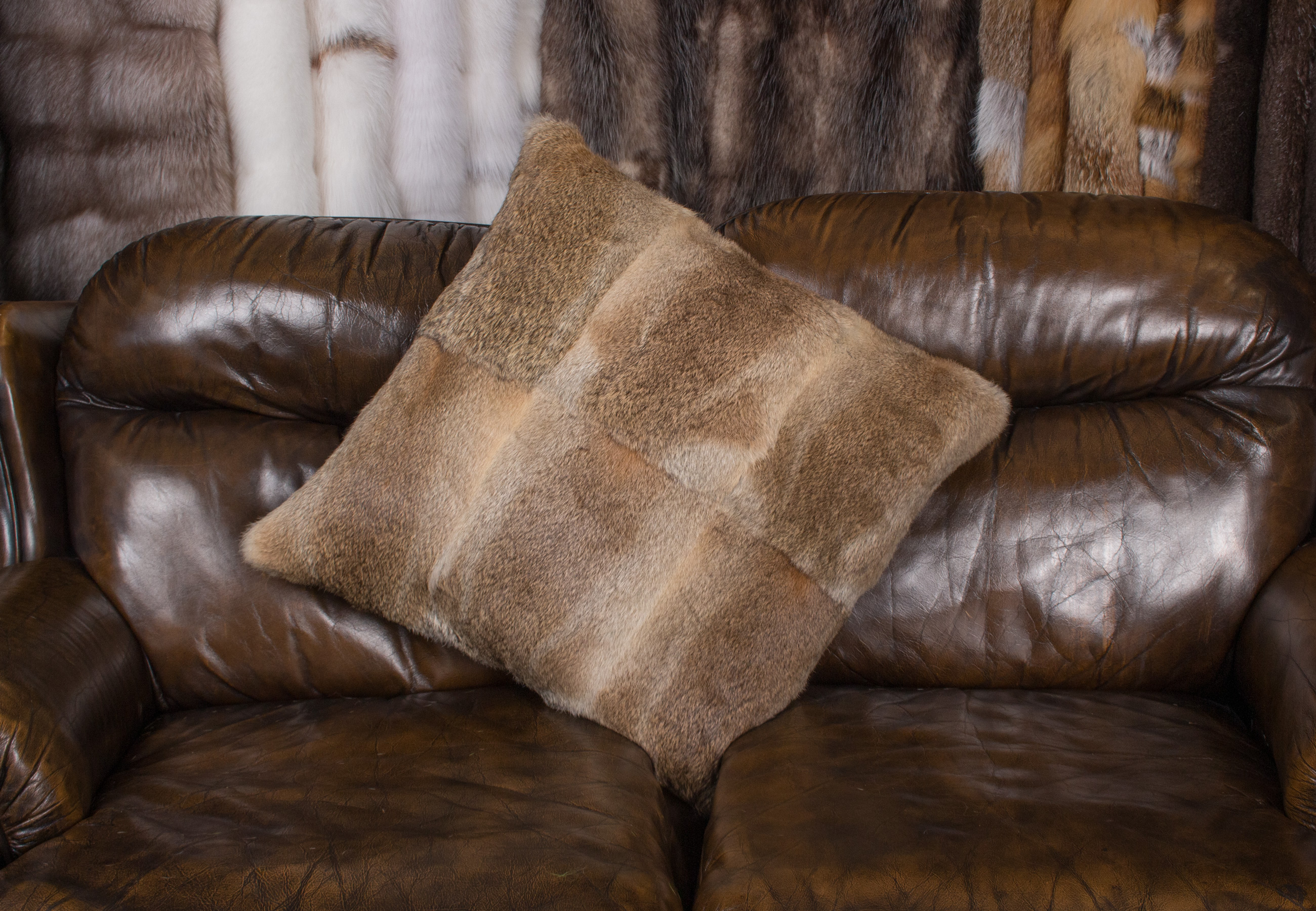 Real Rabbit Fur Pillow in natural color - Brown Type