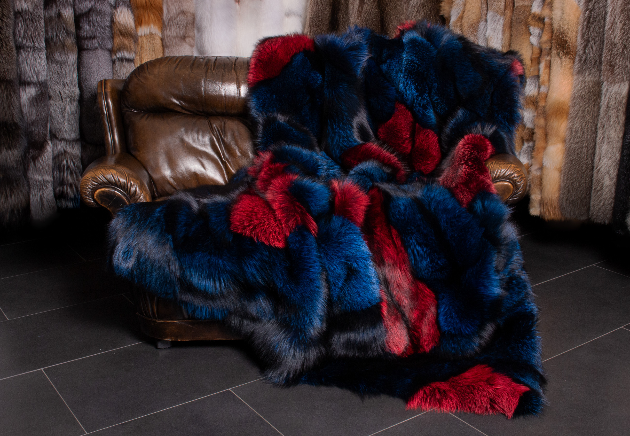Silverfox Patchwork Fur Blanket "Fire and Ice"