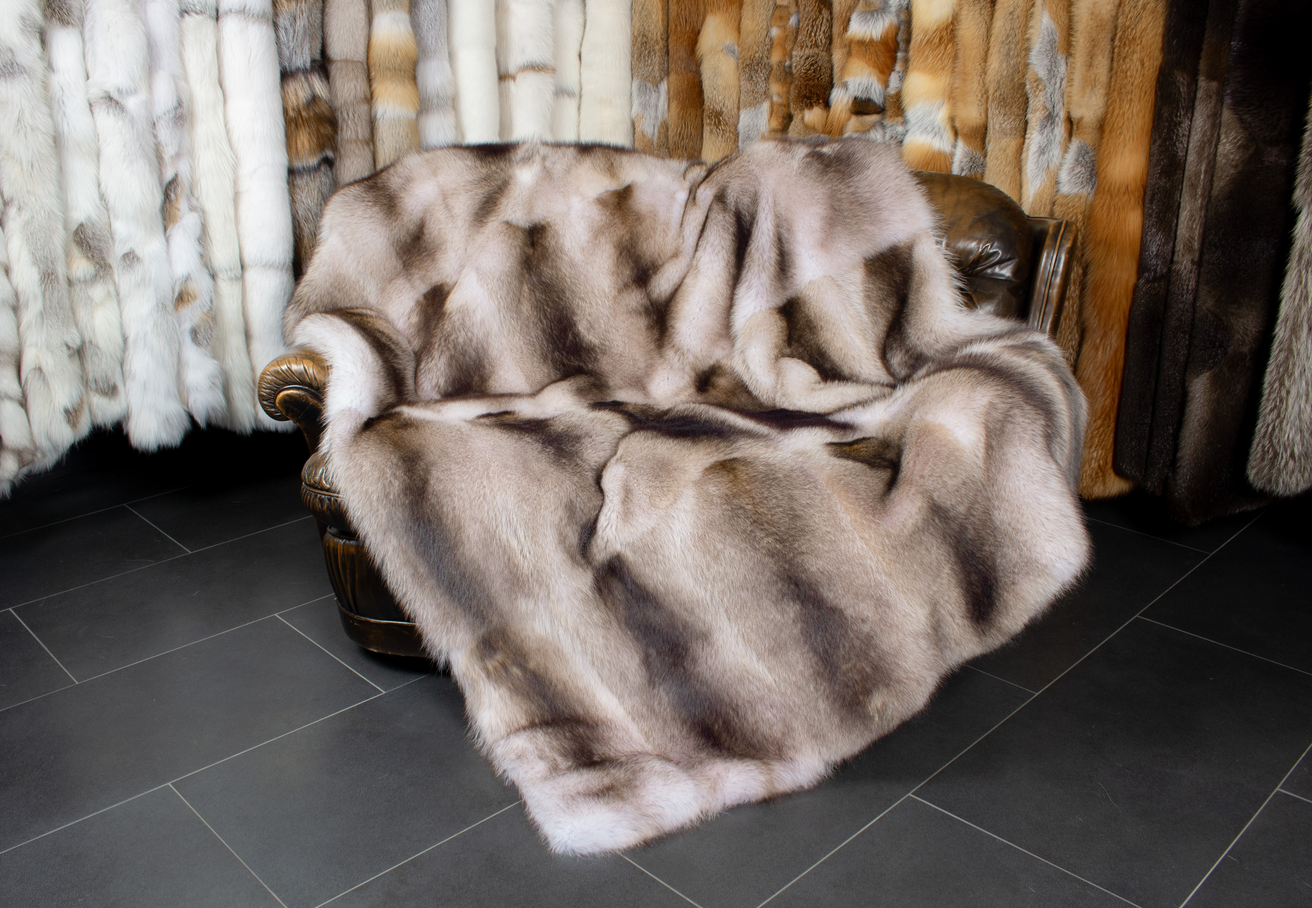 Light Raccoon Fur Blanket - Bleached Light Raccoon Fur Blanket - Bleached