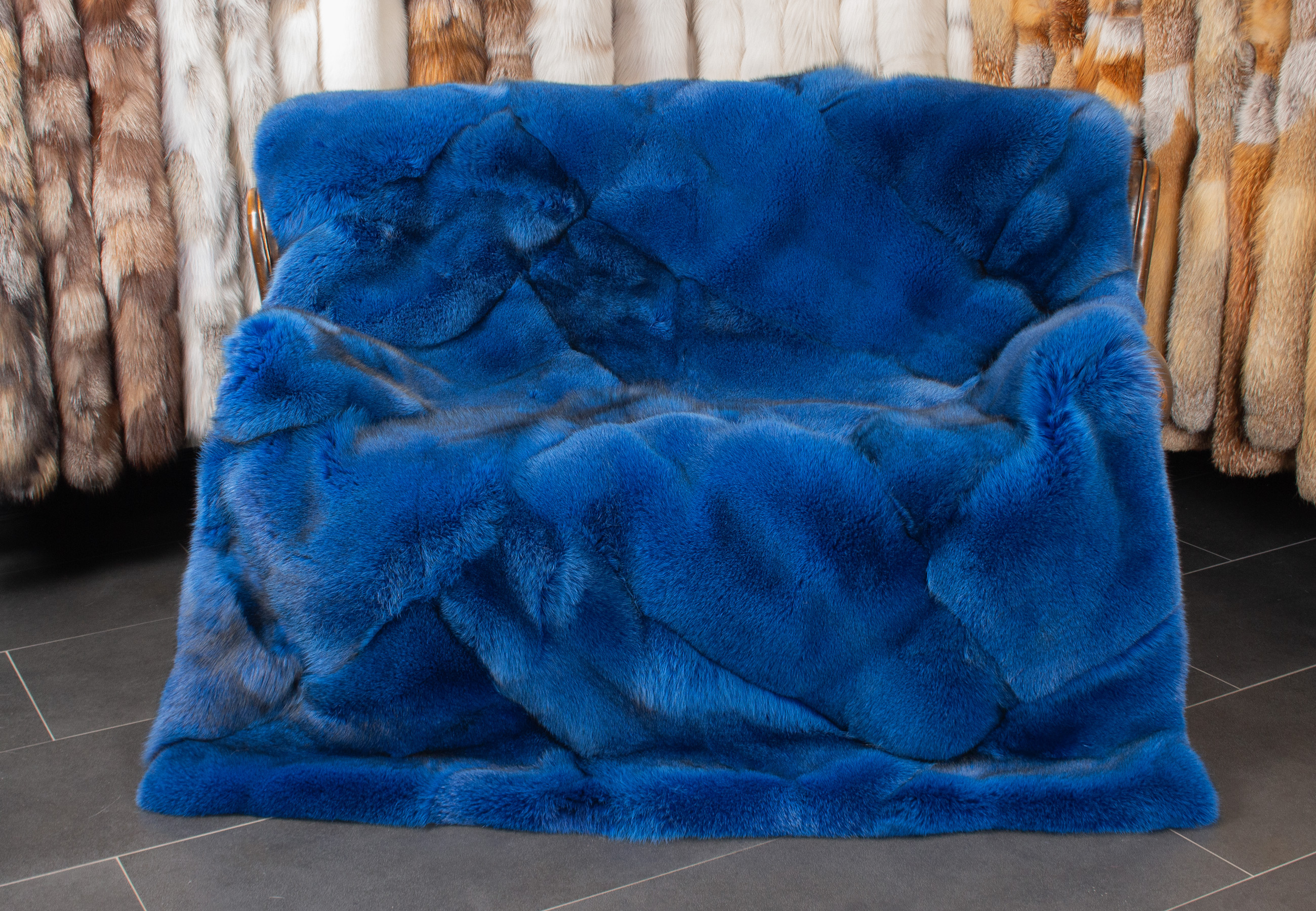 Blue Fox Fur Blanket in Blue