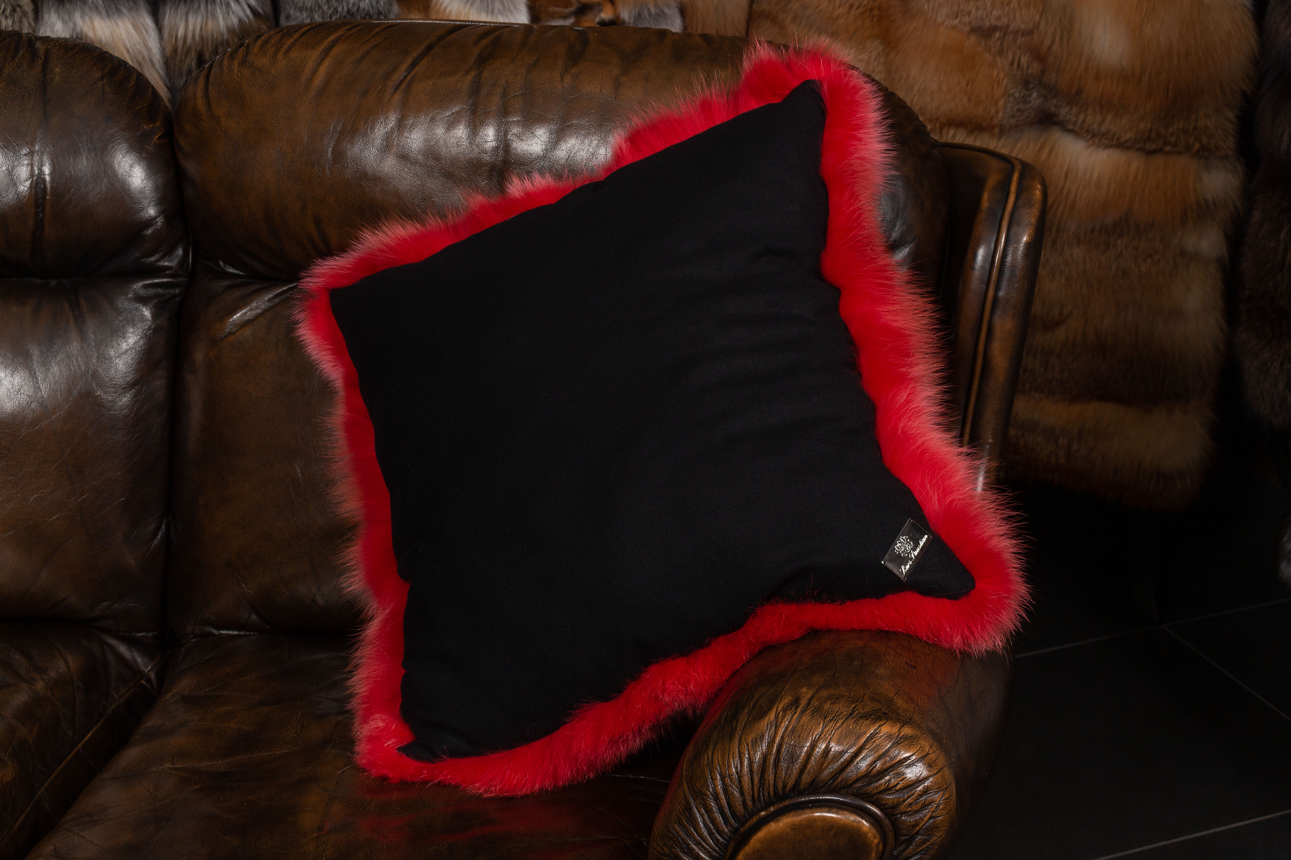 European Red Fox Fur Pillow in Red
