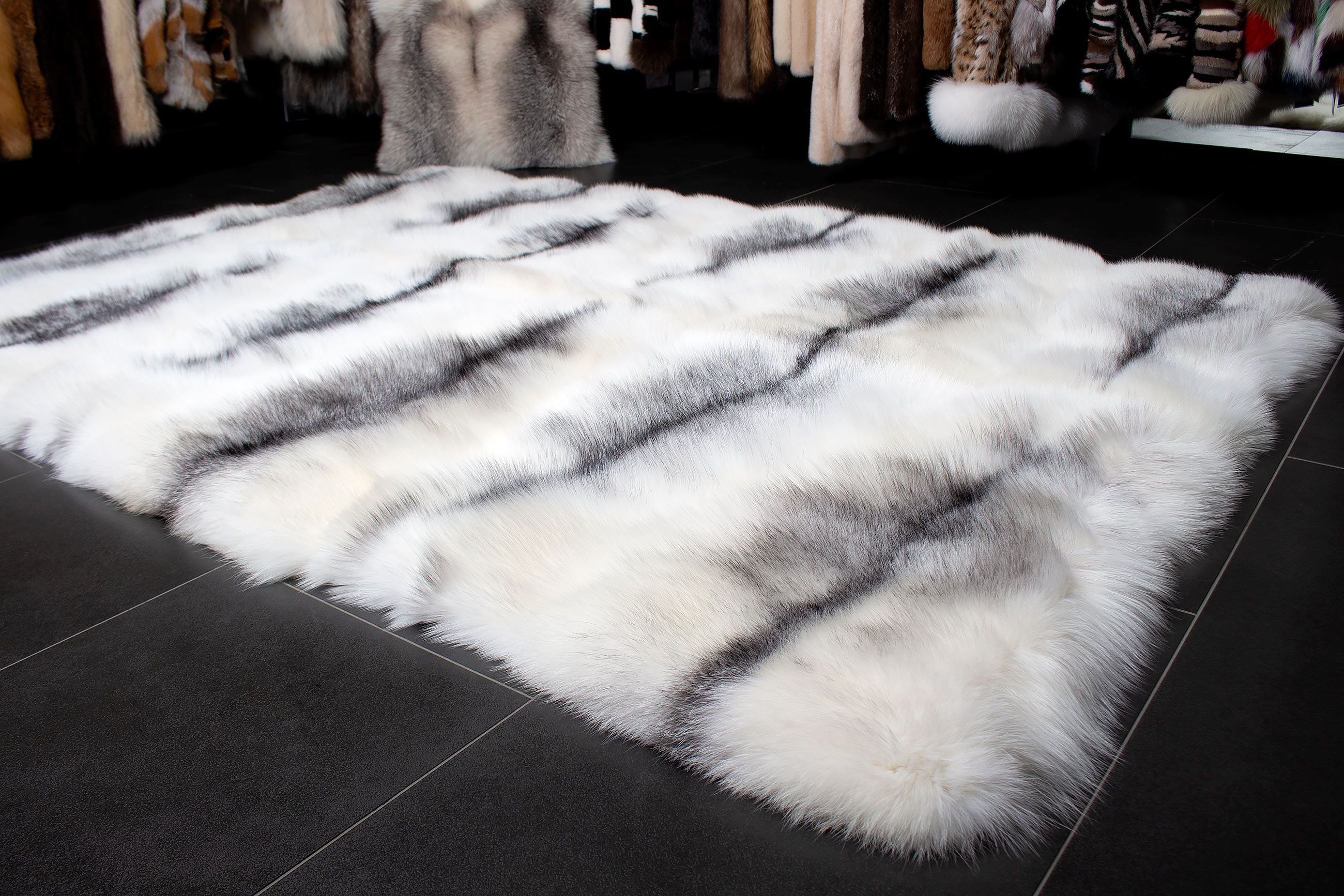 Shadow Blue Frost Fox Fur Rug - Genuine Fur