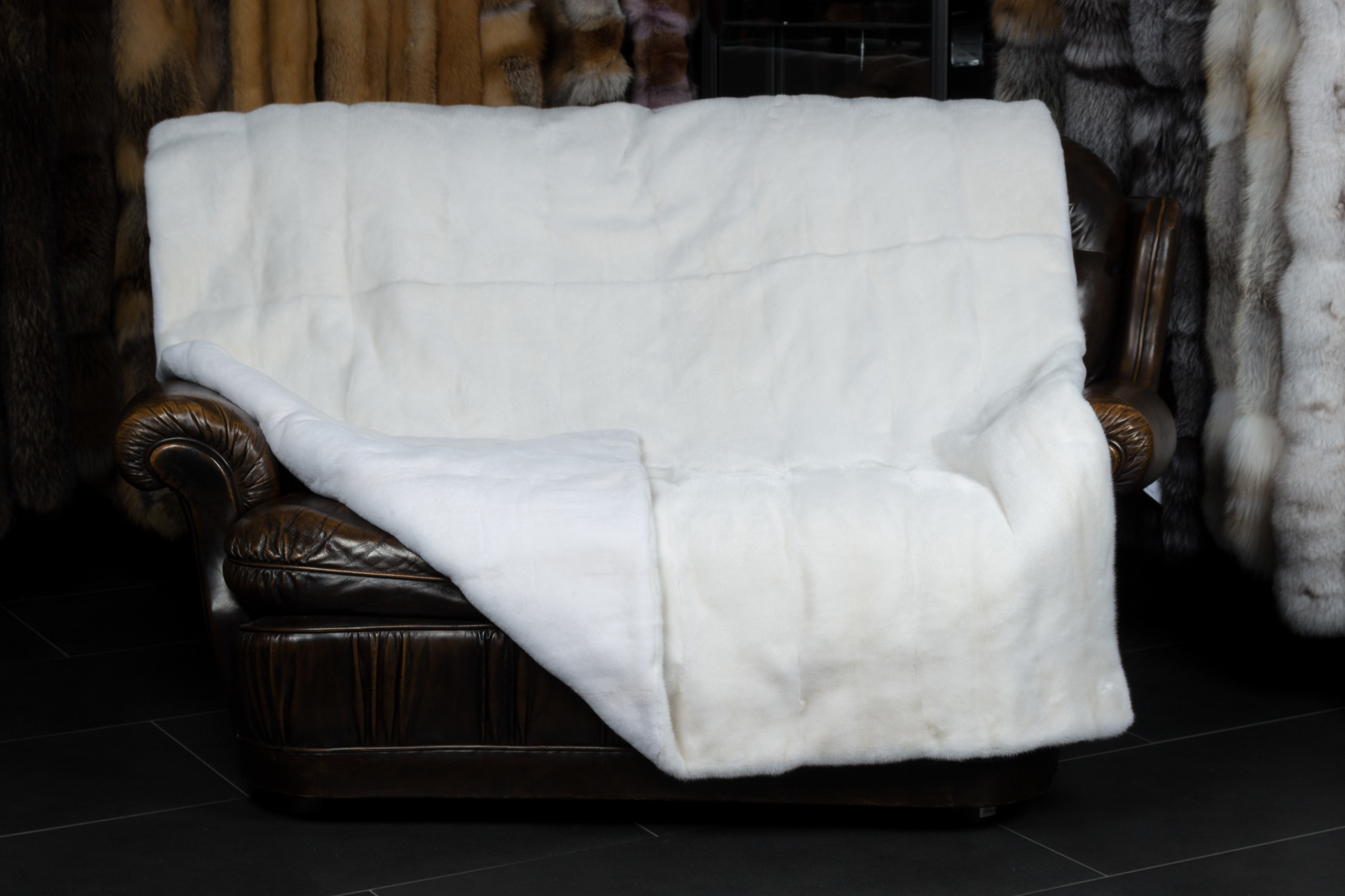 White Mink Fur Blanket with fur on both sides