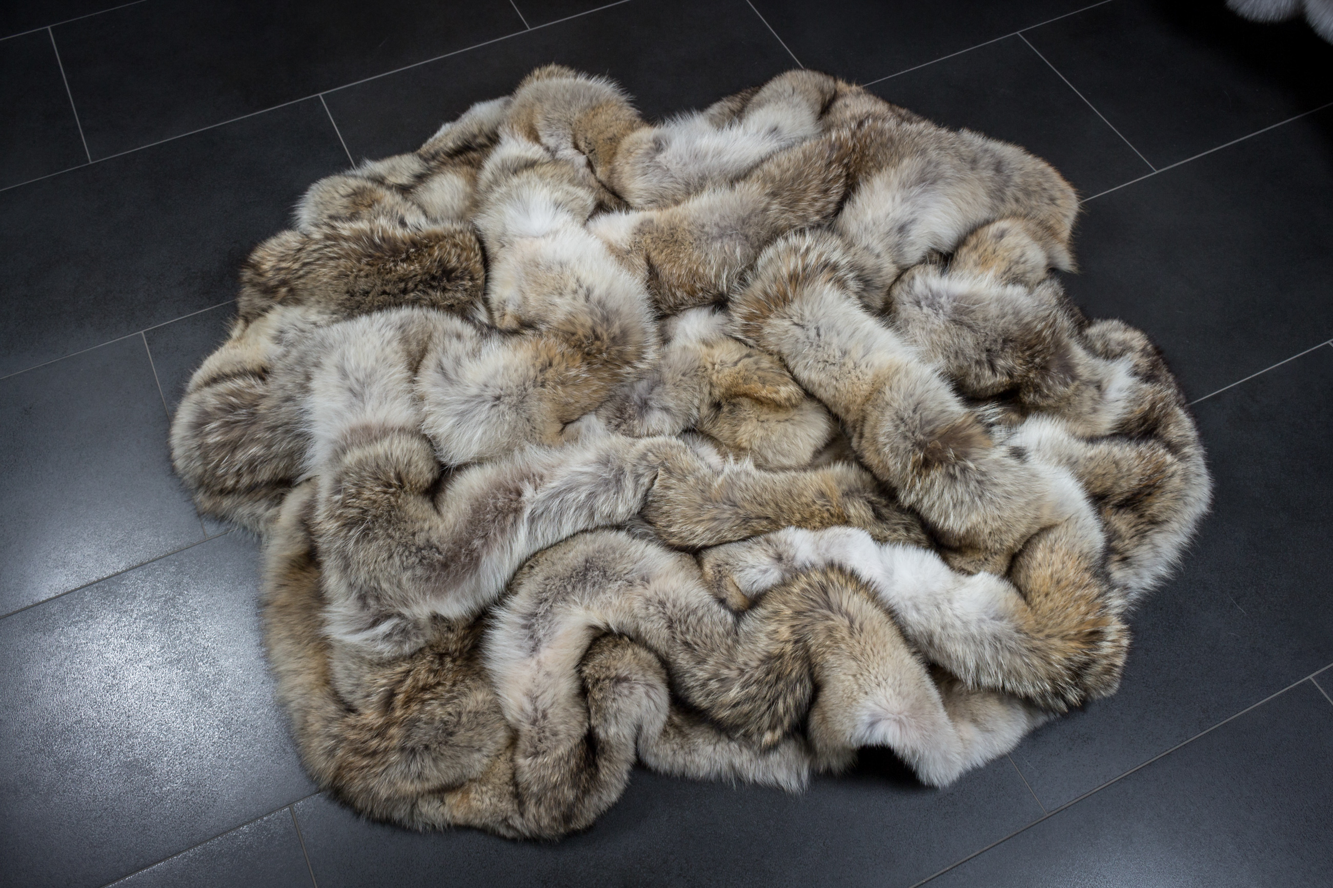Canadian Coyote Fur Carpet - Round Shape
