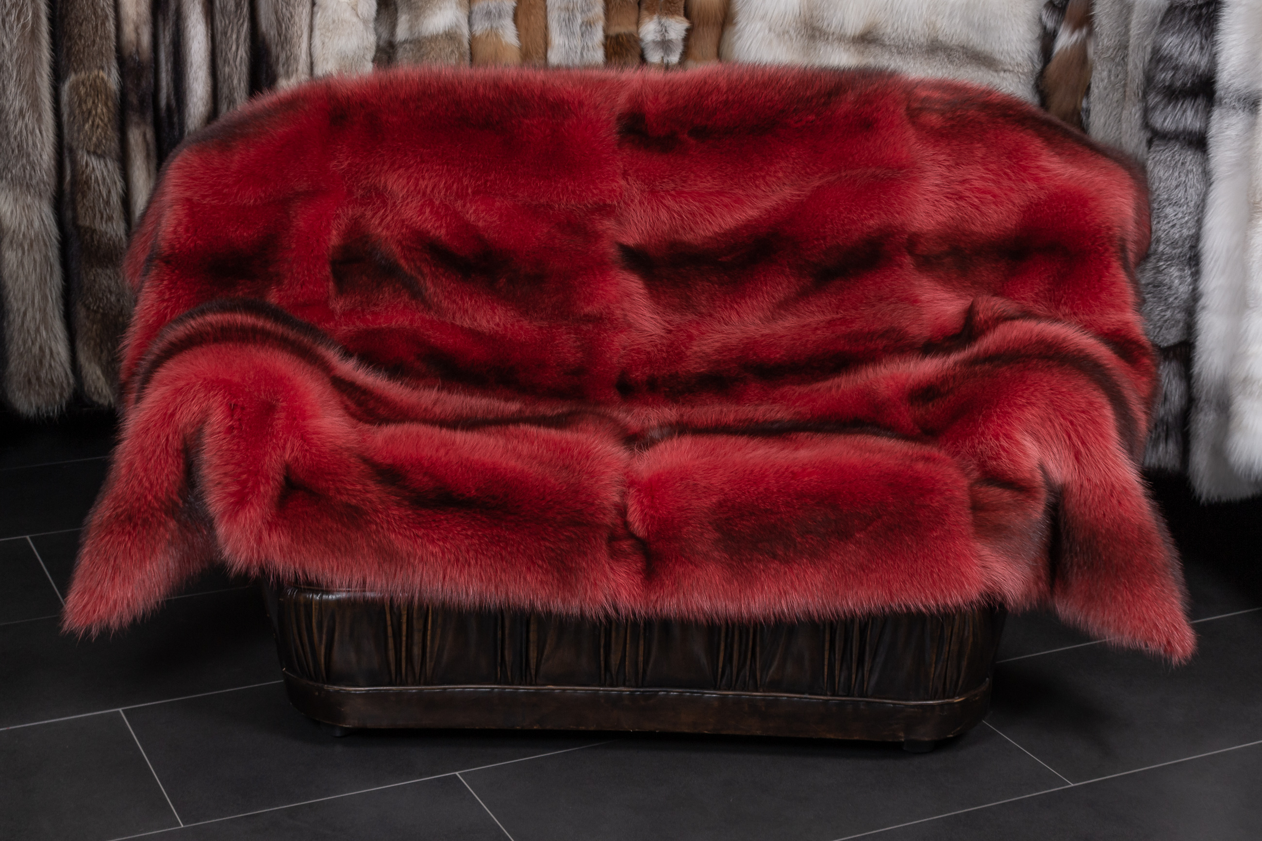 Raccoon Fur Blanket in Red from Canadian Raccoons