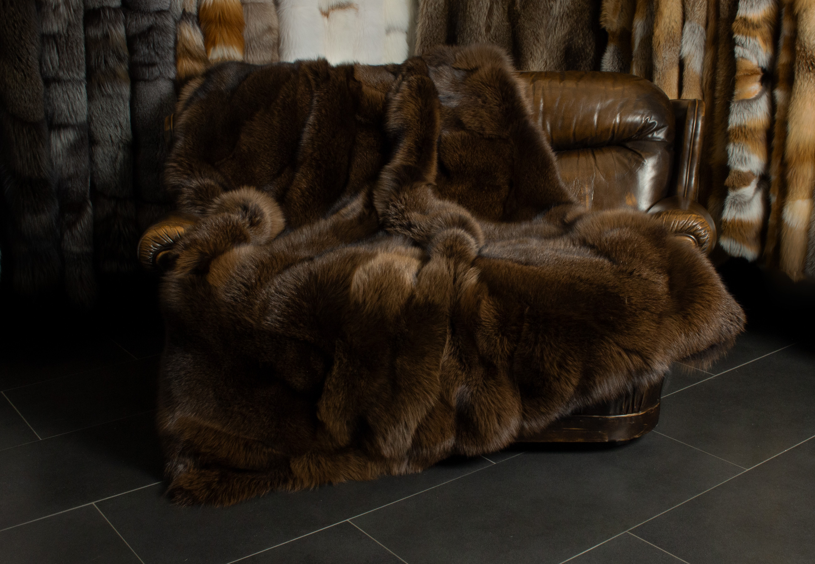 Arctic Marble Patchwork Fur Blanket in Brown