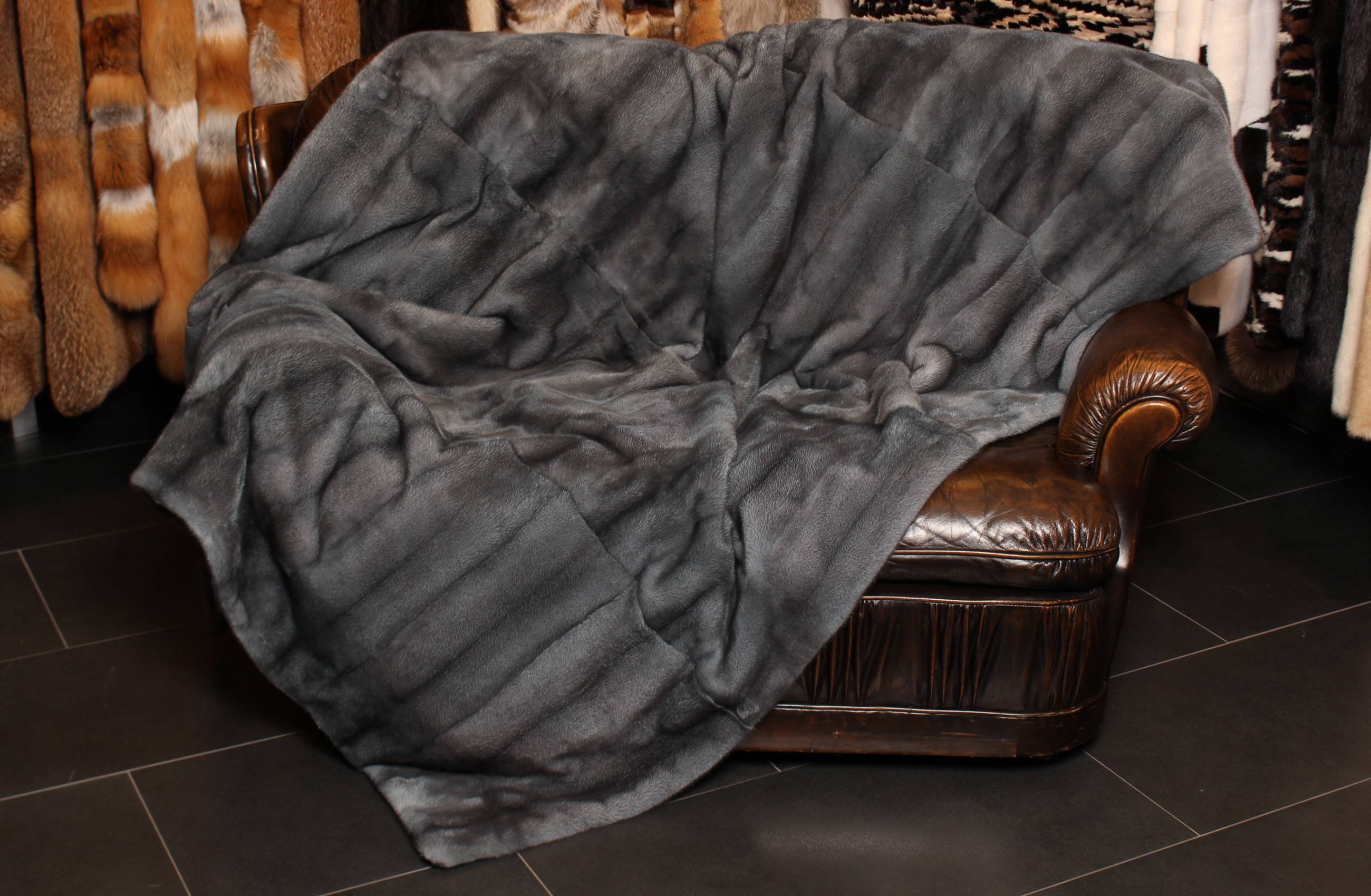 Blue Iris Mink Fur Blanket made from real fur