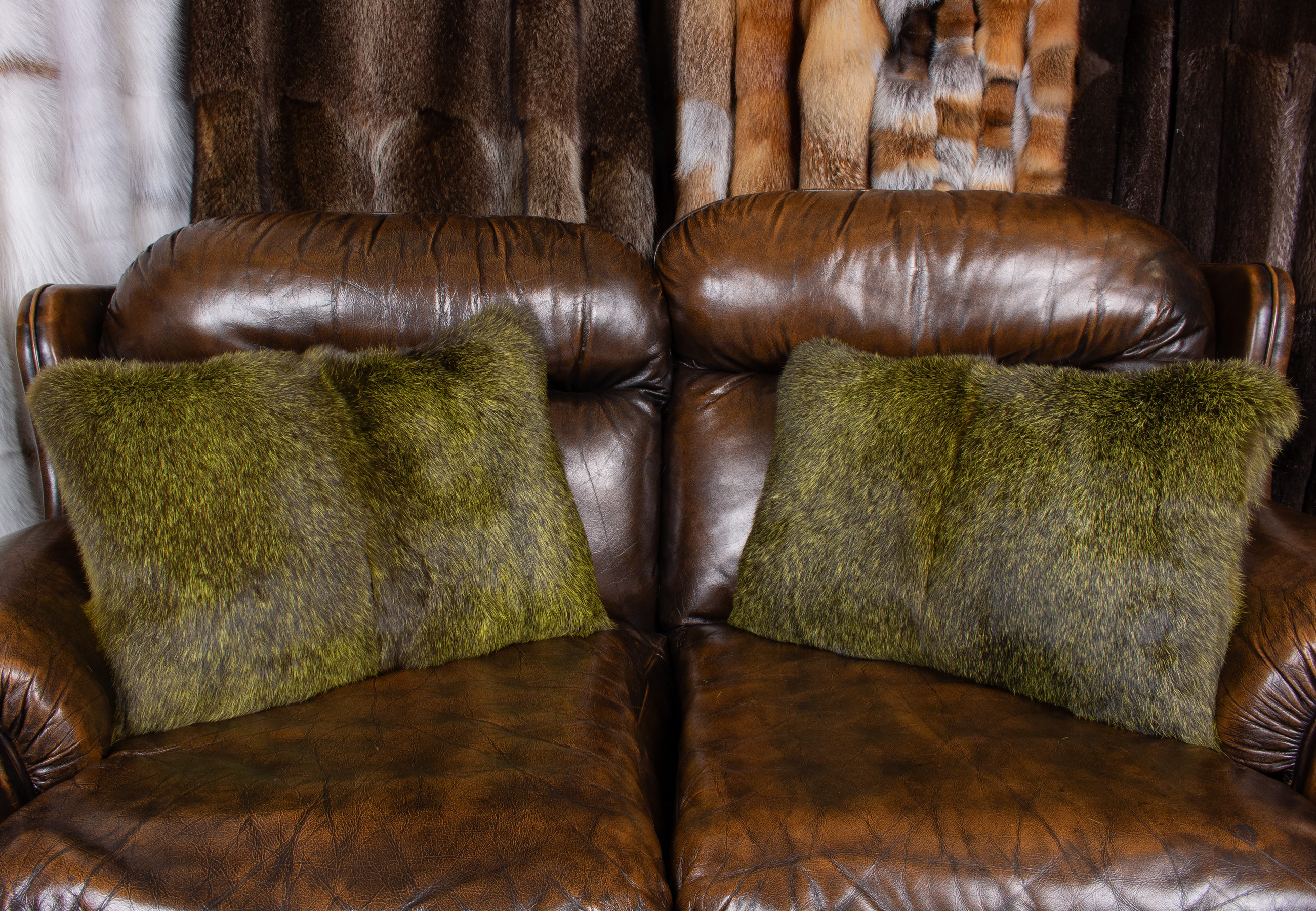 Rabbit Fur Pillow in Pine-green Rabbit Fur Pillow in Pine-green