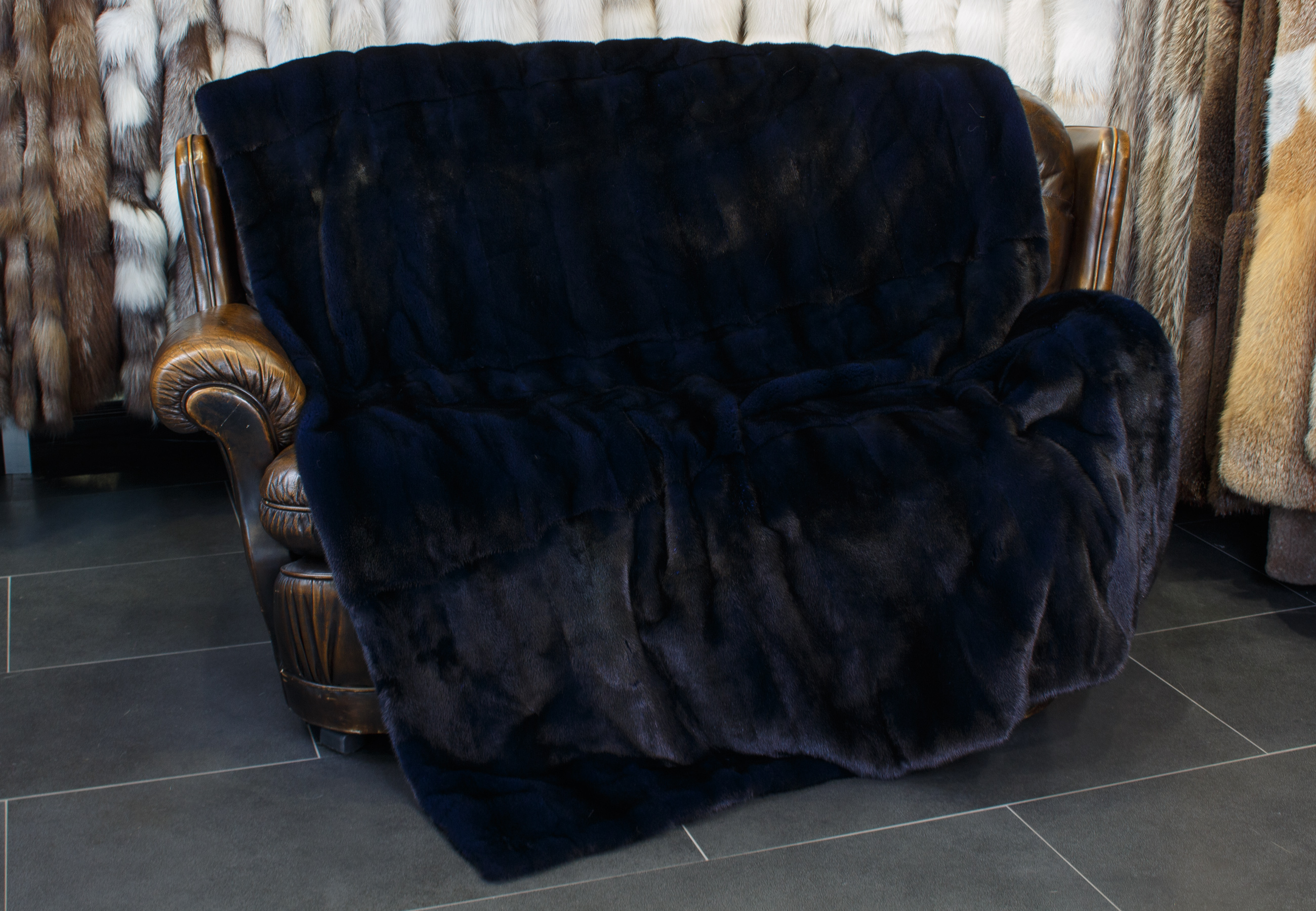 Noble Mink Fur Blanket Ocean Blue