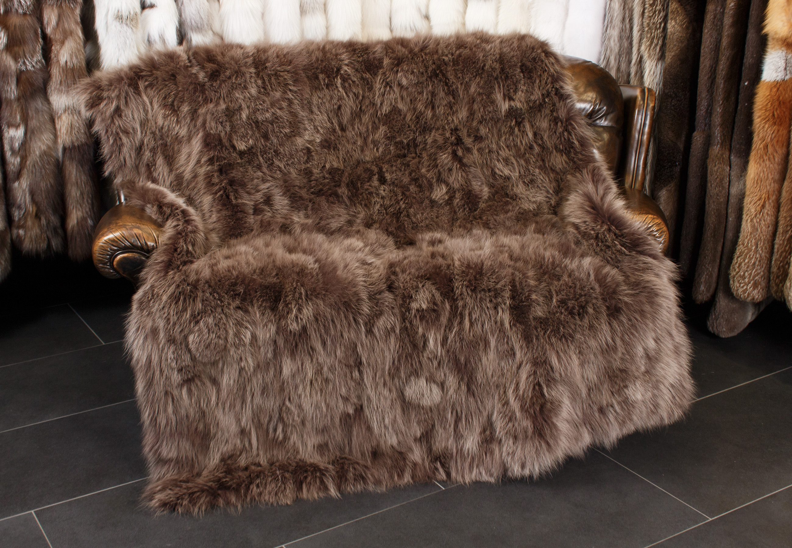 Canadian Coyote-sides Fur Throw in Chocolate Brown Canadian Coyote-sides Fur Throw in Chocolate Brown