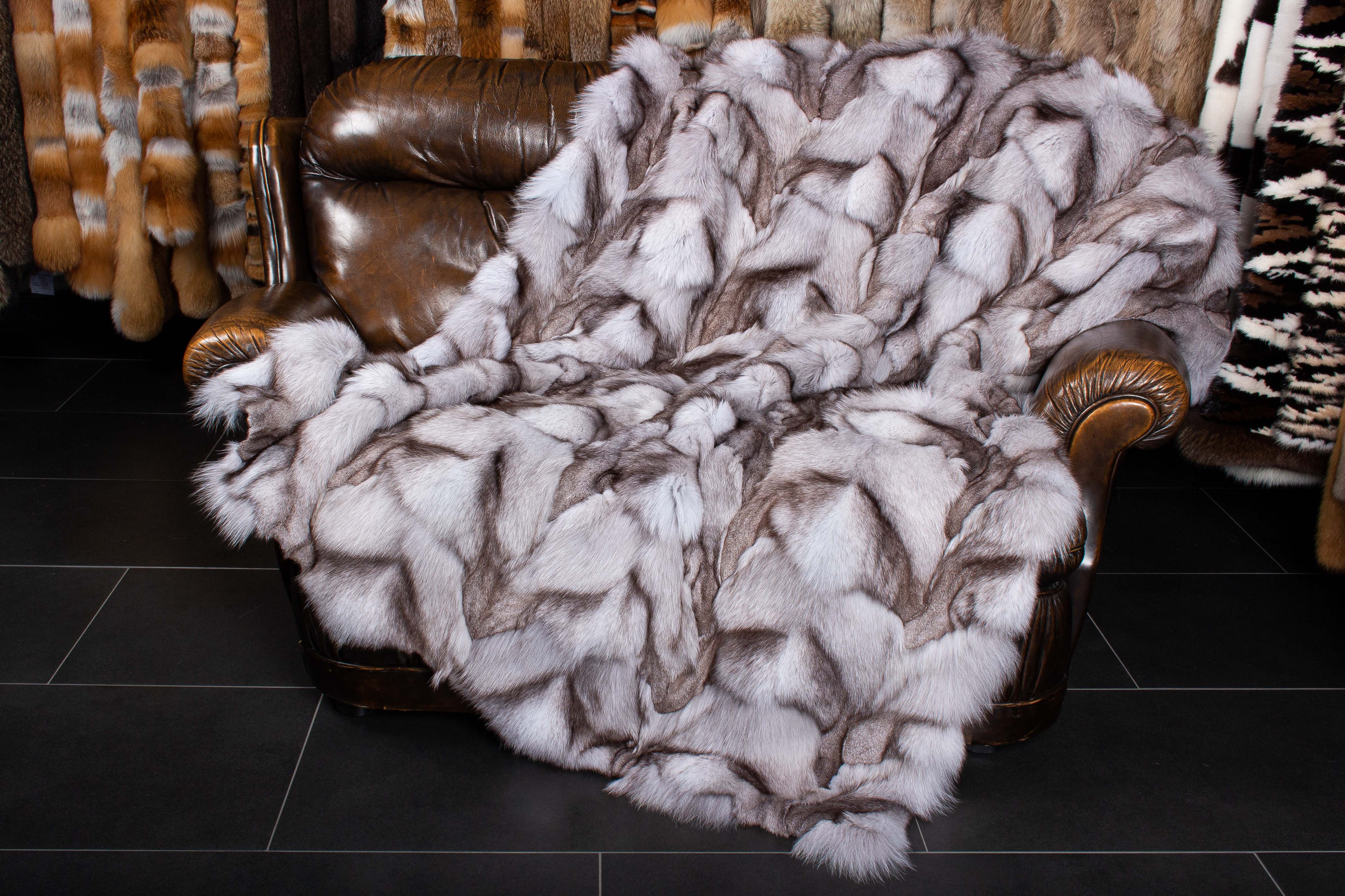 Blue Fox Paw Fur Blanket - Genuine Fur