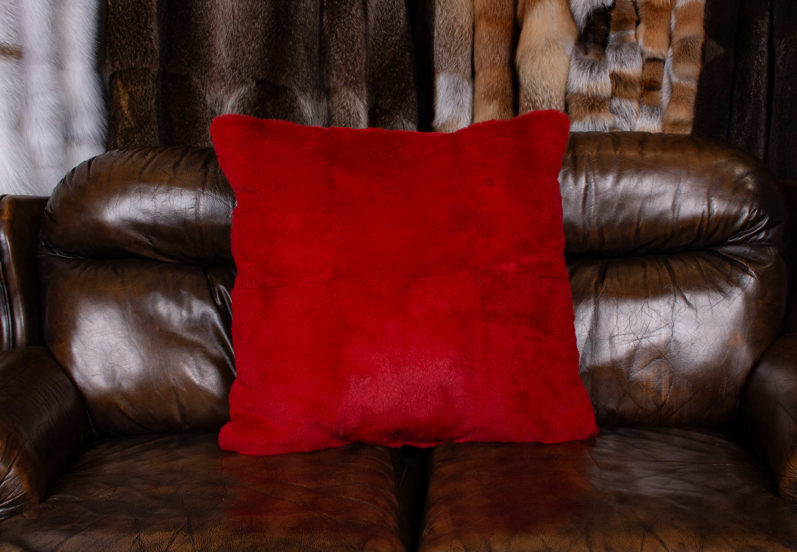 Comfy Rabbit Fur Pillow in Noble Red Comfy Rabbit Fur Pillow in Noble Red