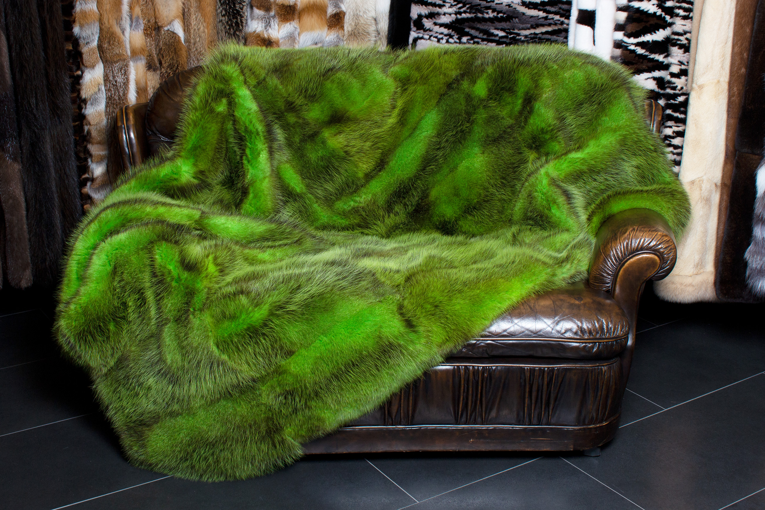 Special Fur Throw from American Possum Skins in Green