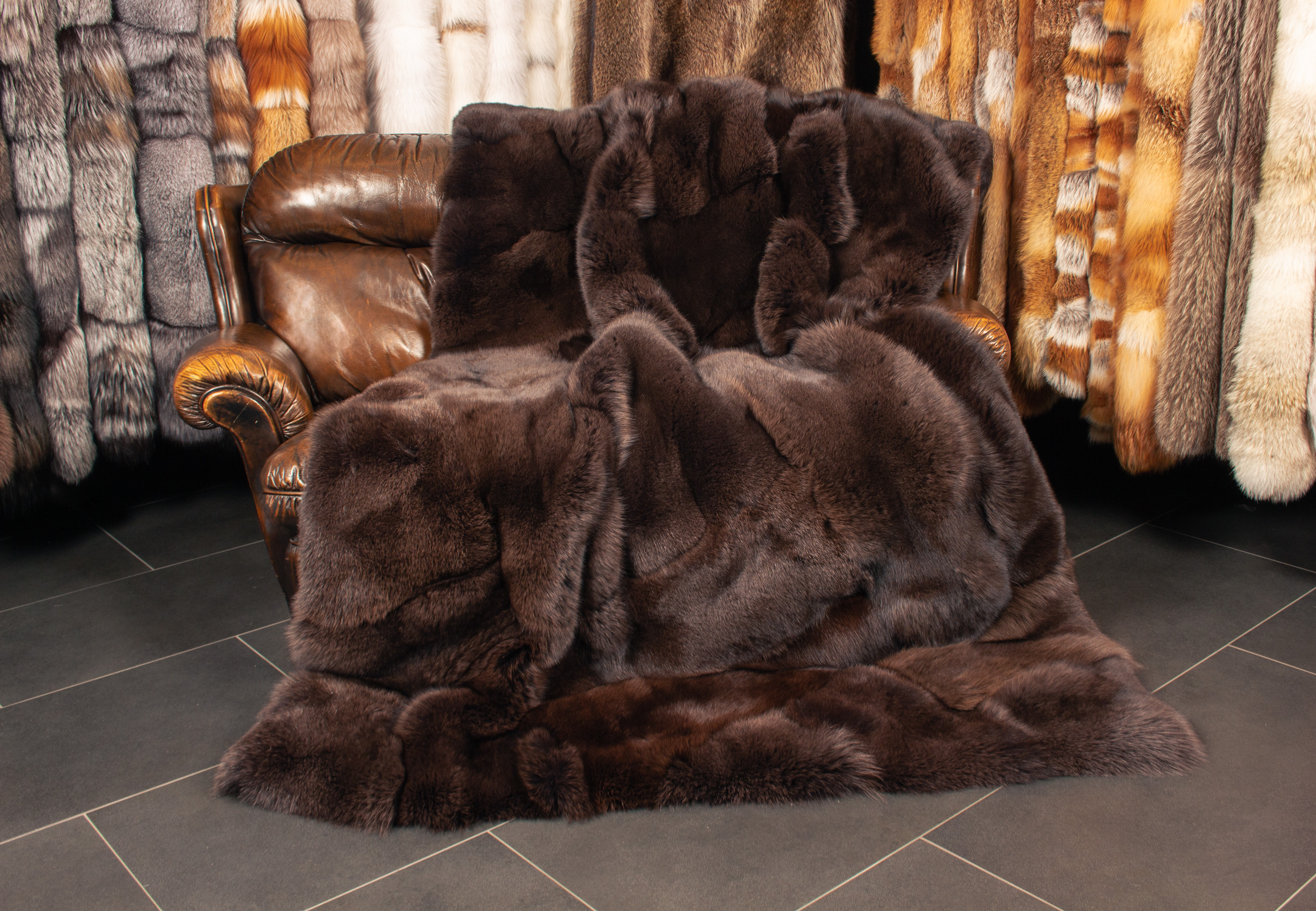 Blue Fox Fur Blanket in Dark Brown Blue Fox Fur Blanket in Dark Brown